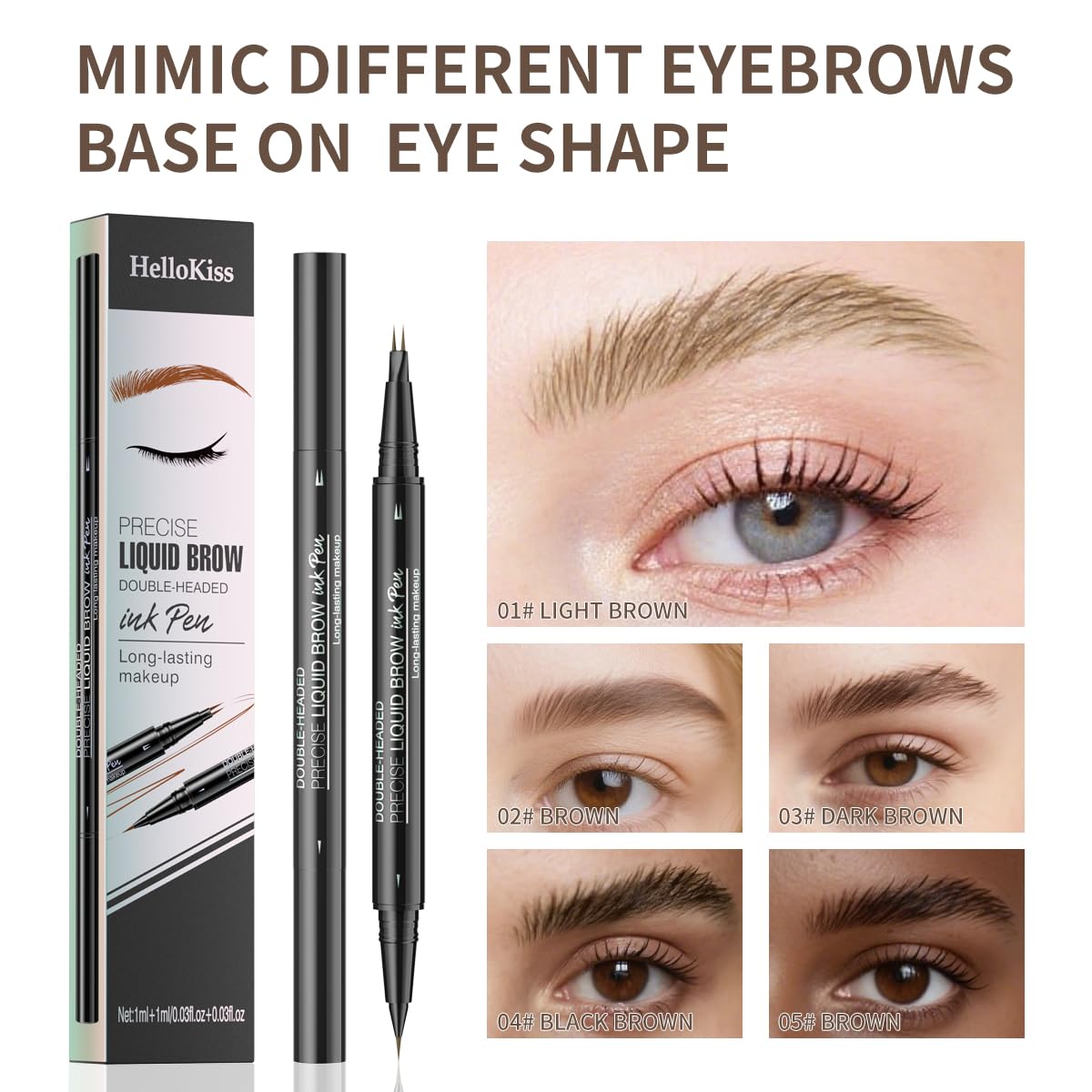 Microblading Eyebrow Pencil,2-in-1 Dual-Ended Eyebrow Pen with 2 Tip brow pen and Precise Brush-Tip,Brow Pen for Natural Waterproof and Long-Lasting Brows (Brown)
