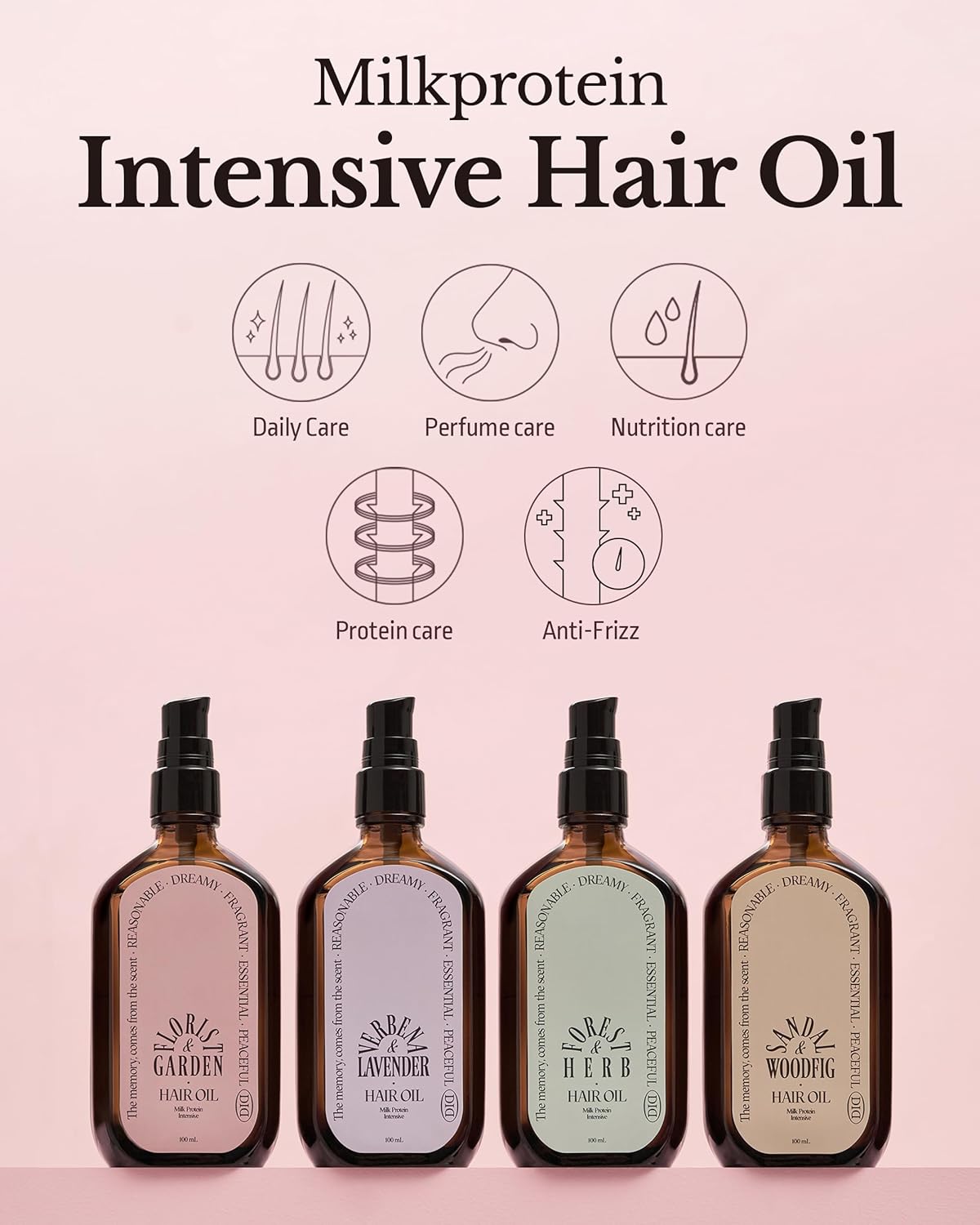 ODID Milk Protein Intensive Perfume Hair Oil - Korean Anti Frizz Nourishing & Smoothing Hair Serum - Natural Green Herb Scent - with 10,000ppm Argan Oil & 6 Plant-Based Oils, 3.38 fl.oz.