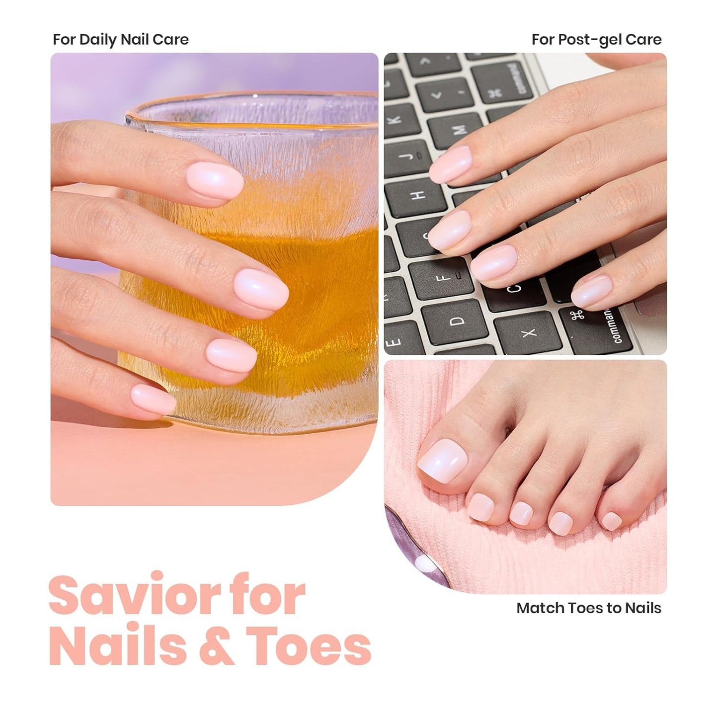 Beetles Pink Glitter Nail Polish and 2 in 1 Base & Top Coat Set, Fast Drying & Natural Nail Lacquer Strengthen Shimmer-Like Purple Mermaid Tears, No UV Lamp Needed for DIY Nail Art Gifts for Women