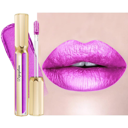 Purple Lipsticks for Women Metallic Lipstick Long Lasting Lip Gloss Metal Shine Lightweight Hydrating Full Coverage Lip Color, DP102 Piggy