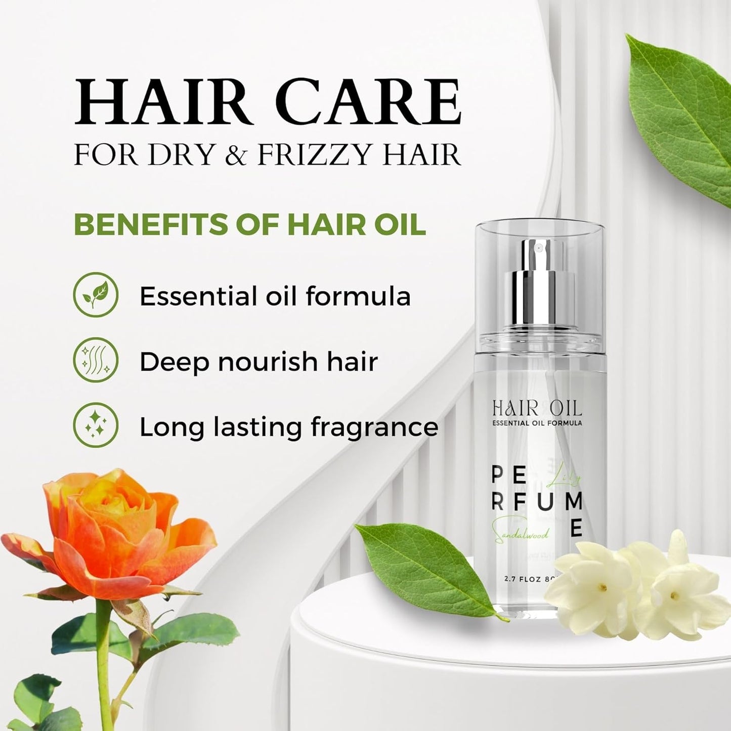 Hair Perfume Oil for Women (Lily Sandalwood), Argan Oil Heat Protection Spray for Dry, Damaged, Firzzy Hair Care, Long Lasting Fragrance Mist with Keratin & Elastin for Nourish & Smooth 2.7 fl oz