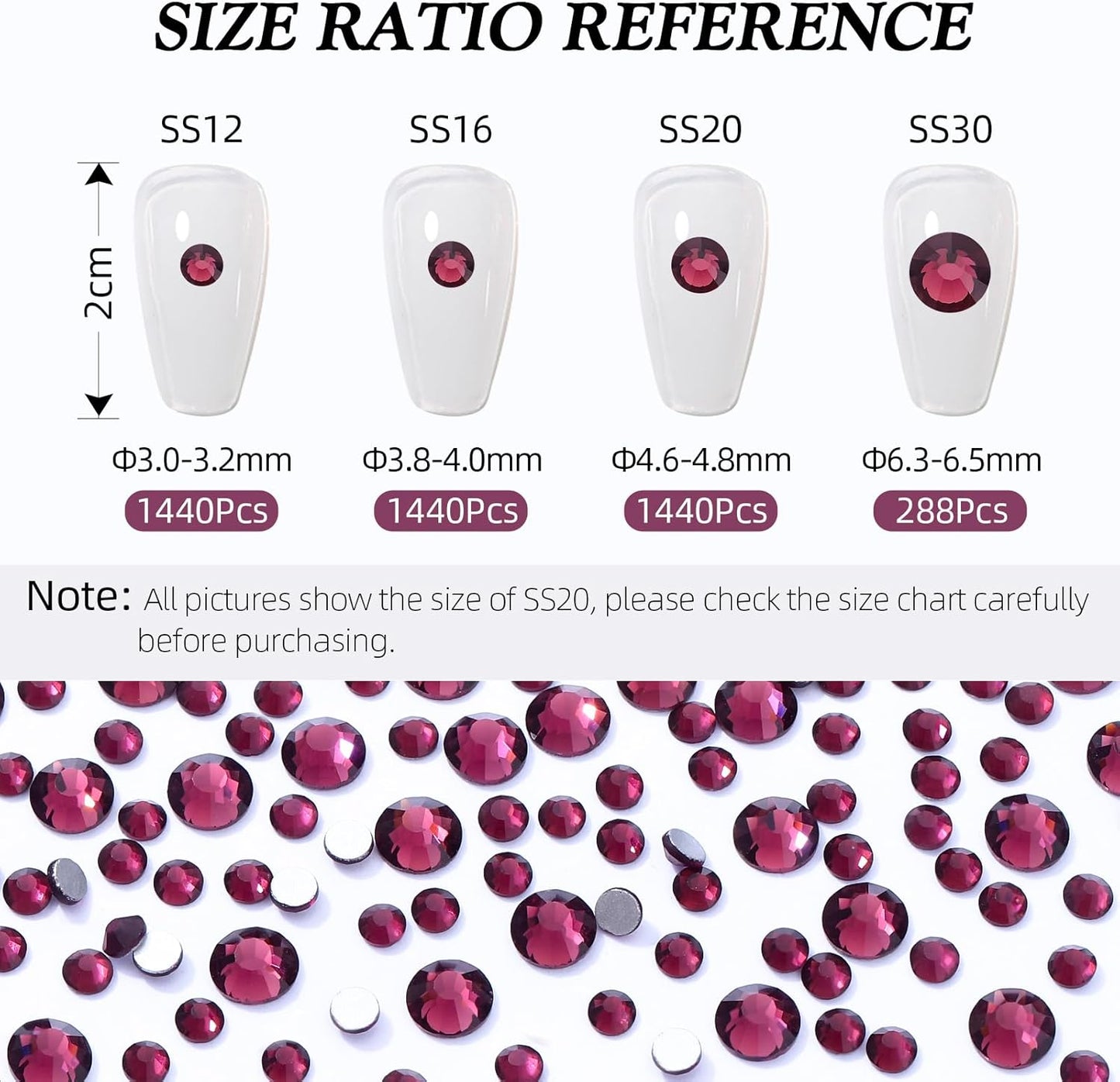 Purple Flatback Rhinestones, Glass Rhinestones for Nail Art and Craft, Glue Fix, Loose Crystal Gemstones(Purple, SS12, 1440pcs, 2.9-3.0mm)