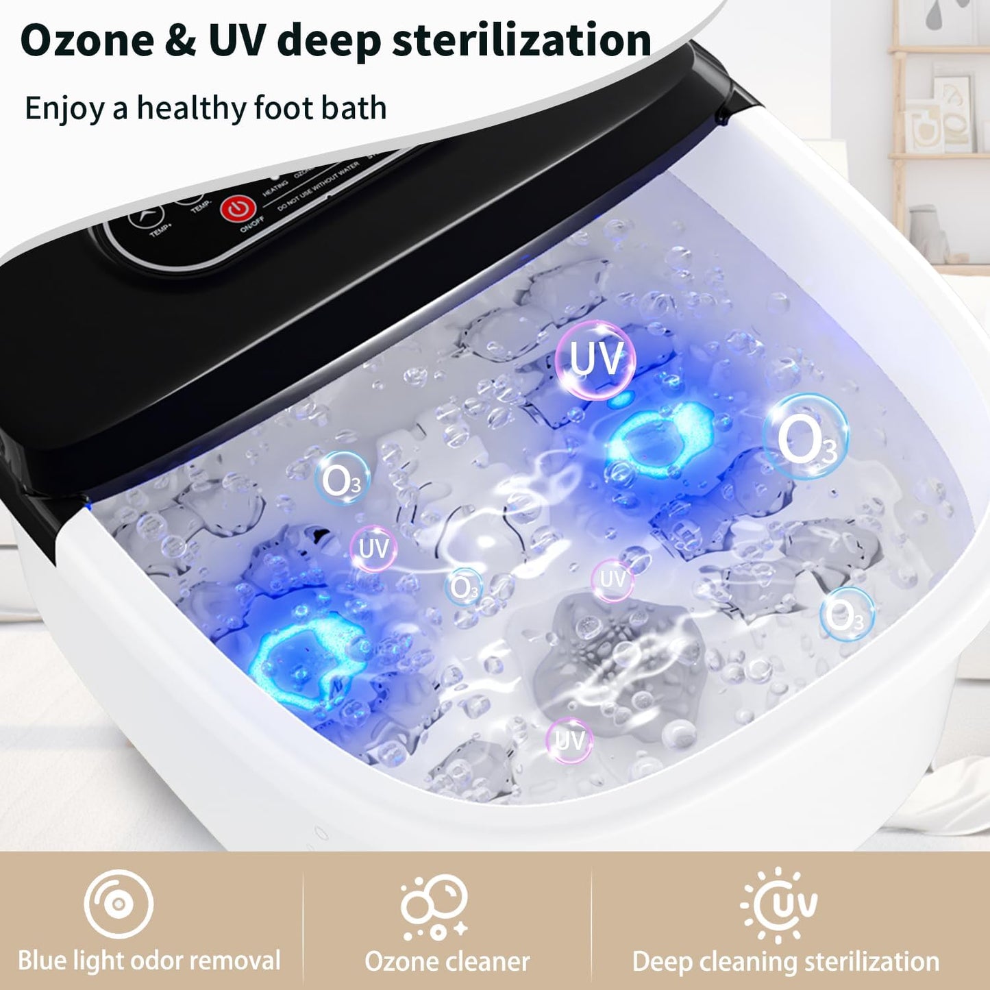 Foot Spa Bath Massager with Heat - Ozone & UV and Bule Light Foot Soaking Tub, Epsom Salt, Adjustable Temperature, Bubble and 8 Rollers, Birthday Gift for Mom Dad