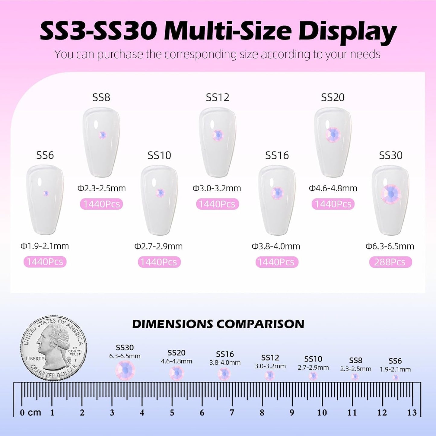 F Pink Flatback Rhinestones, Glass Rhinestones for Nail Art and Craft, Glue Fix, Loose Crystal Gemstones(F Pink, SS16, 1440pcs, 3.8-4.0mm)