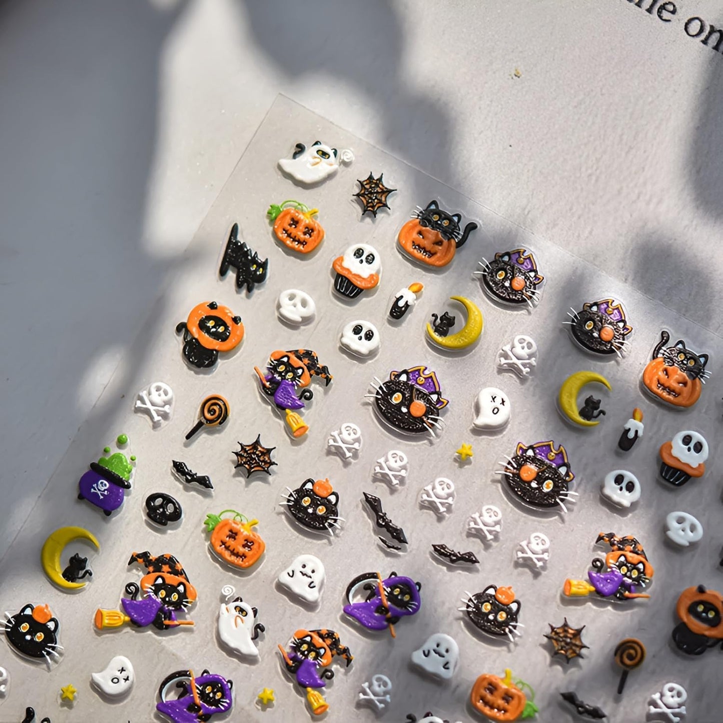 Halloween Nail Art Stickers 5D Embossed Nail Decals Pumpkin Cute Ghost Nail Stickers Skull Spider Web Design Halloween Nail Art Supplies DIY Manicure for Women Girls