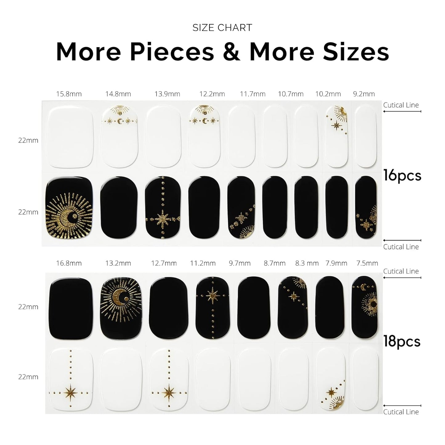 Semi Cured Gel Nail Strips - NAILOG 34 Pcs Gel Nail Stickers Buy 2 Get 1 UV Light | Long Lasting Nail Wraps with Glossy Gel Finish Black, Astral Glyphs