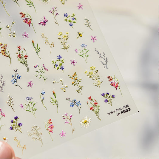 Spring Nail Art Stickers Decals 5D Self Adhesive Colorful Flower Nail Stickers for Nail Art Cute Floral Nail Decals Spring Summer Nail Supplies for Women Girls