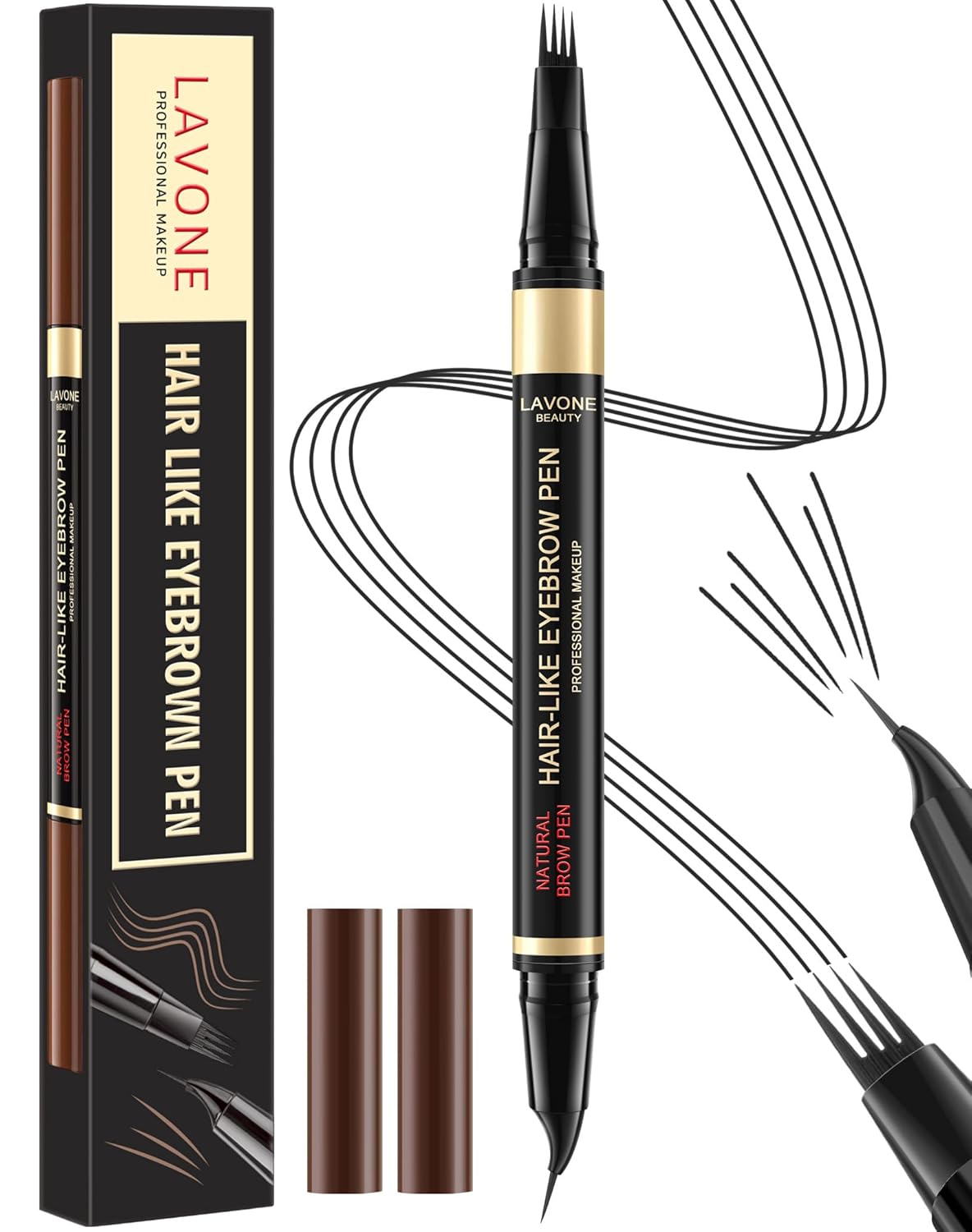 LAVONE Eyebrow Pen, 2-in-1 Eyebrow Pencils for Women with 4 Tip Microblading Eyebrow Pencil and Curved Precise Brow Pencil, Waterproof Eyebrow Pencil Create Full, Natural Hair-Like Brows, Black