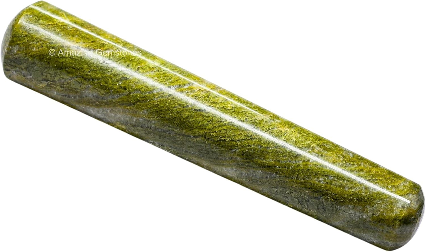 Amazing Gemstone Vesuvianite Crystal Wand Massage Stick - Pelvic Wand Gua Sha for Adults - Crystals and Healing Stones Massage Wands for Adults Gifts (Smooth)