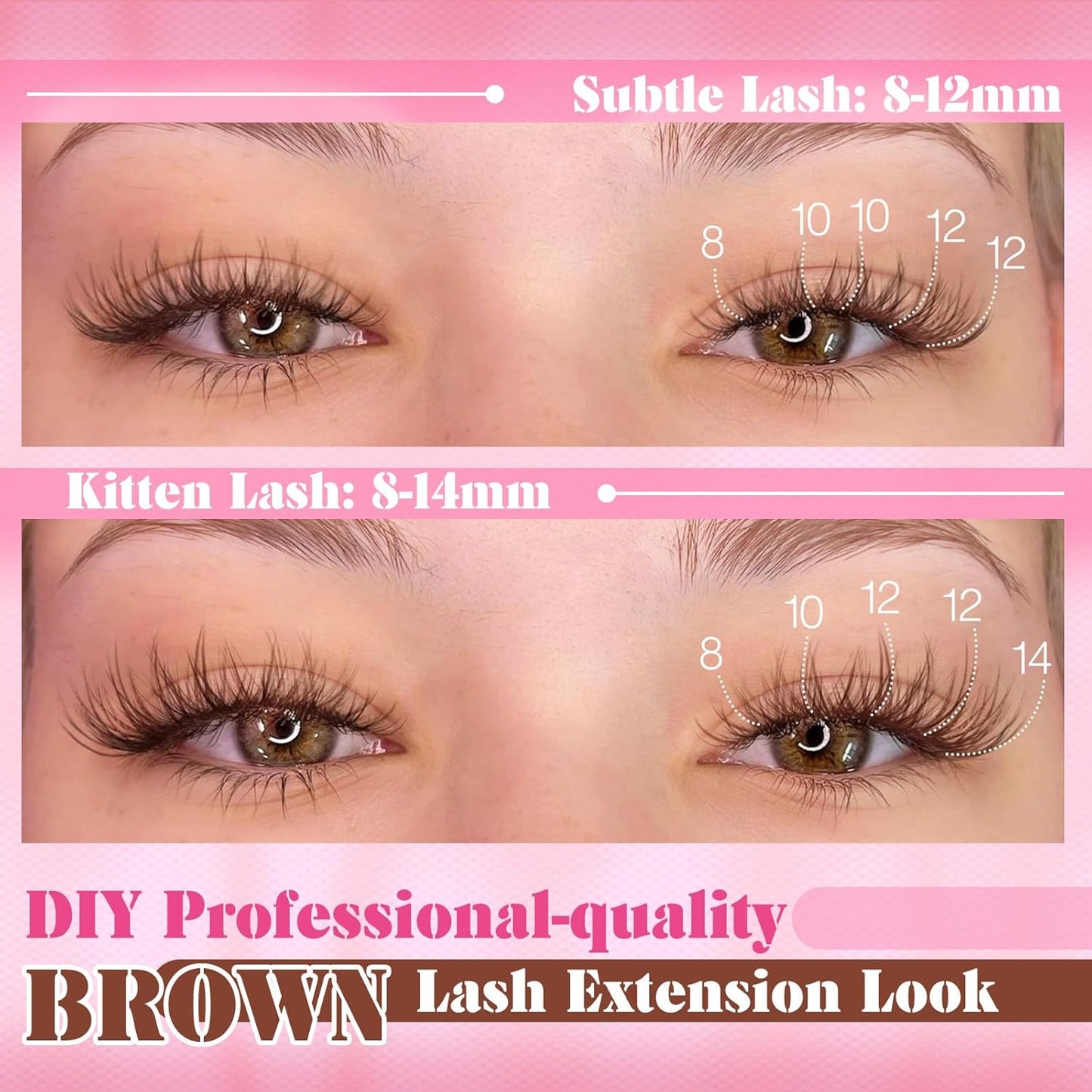 Yawamica Self Adhesive Eyelashes Brown Lash Clusters No Glue Needed Press on Lashes Reusable Pre-glued Eyelash Clusters 8-14mm Wispy Individual Lashes C Curl Cluster Lashes DIY Brown Lash Extension