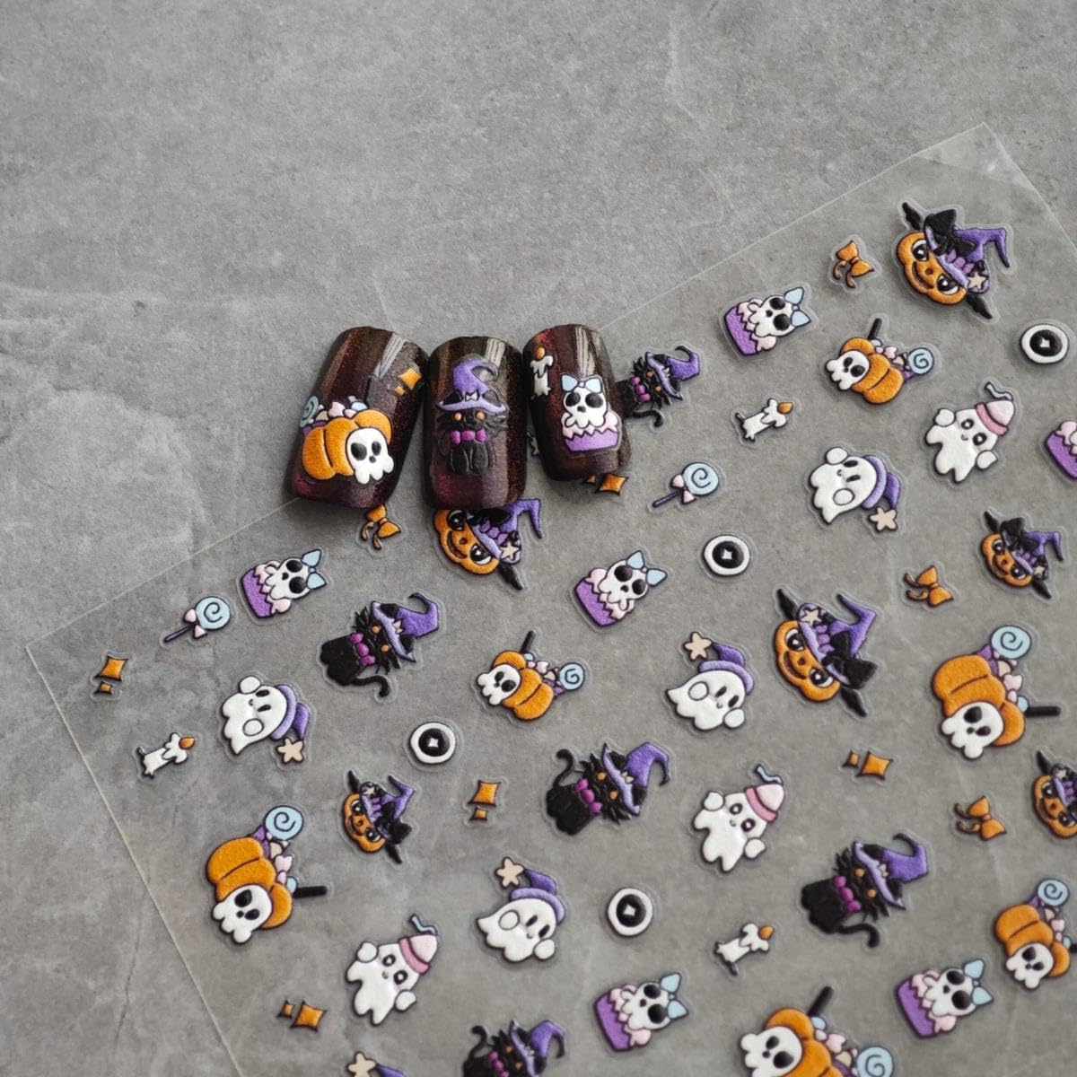 Ghost Nail Sticker Decals Halloween Nail Art Stickers Cat Nails Art Decals with Pumpkin Design 5D Self Adhesive Nails Decoration for Women Girls Kid Manicure DIY Decoration Cute Accessories