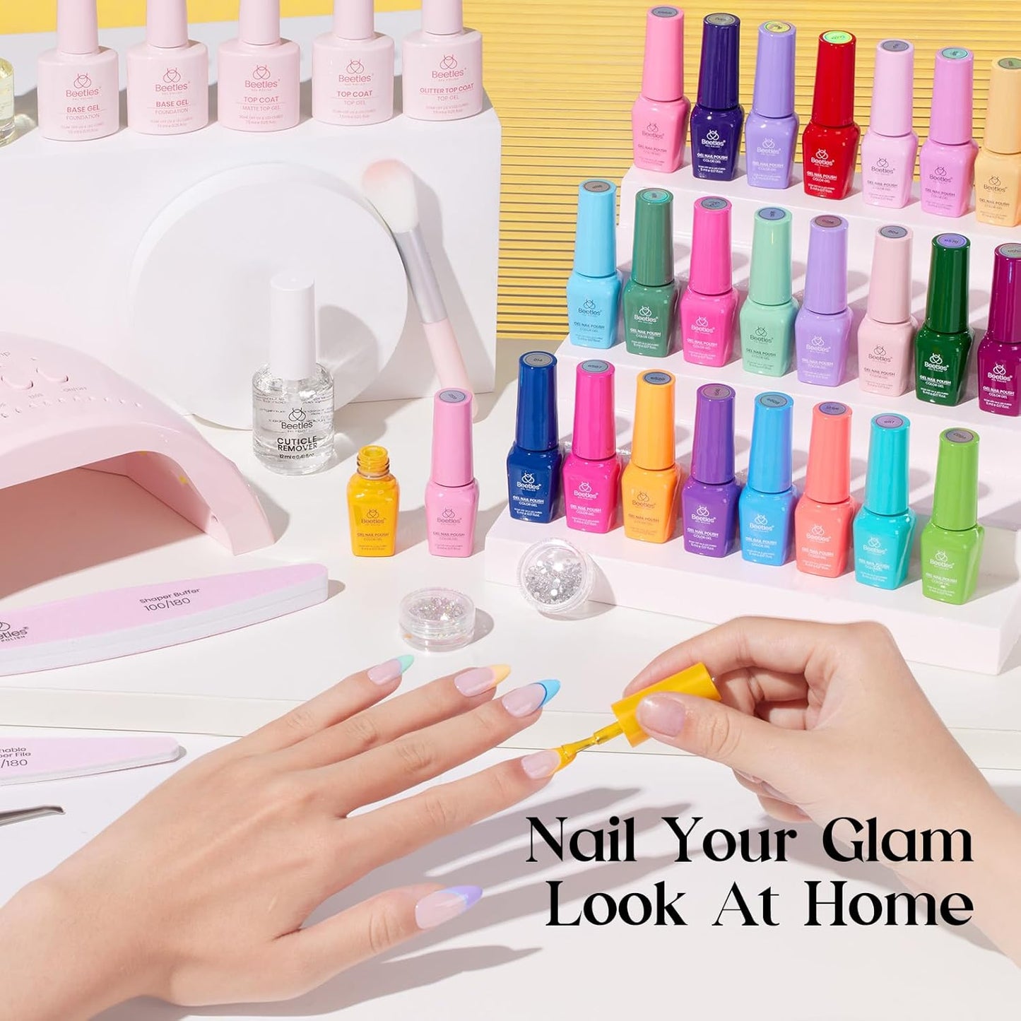 Beetles Gel Nail Polish Kit with U V Light - One Color One Bottle 45 Colors Gel Polish Kit 75 Pcs Gifts for Women Teen Girls with Top Base Coat Beauty Must Have DIY Salon Emotional Journey Collection