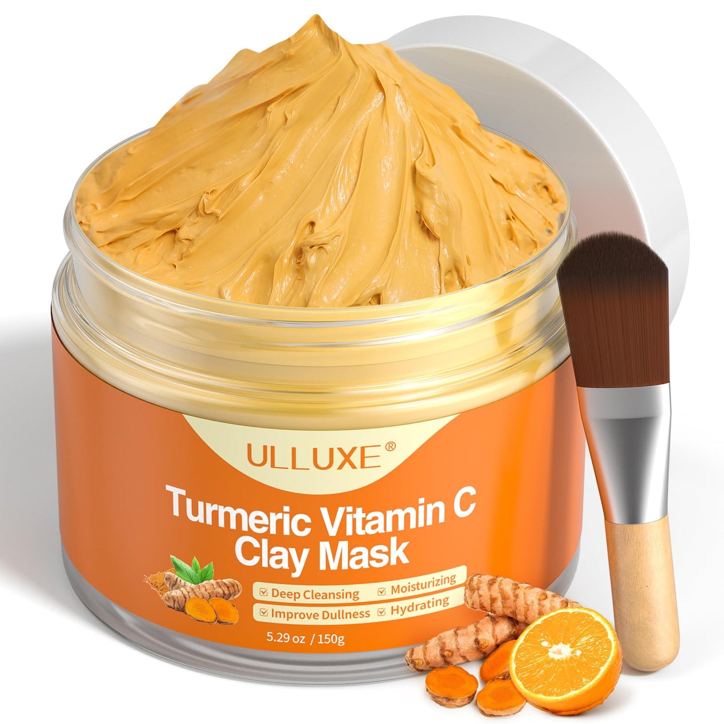 Turmeric Vitamin C Clay Mask for Dark Spots, Dull Skin, Moisturizing, Skincare Facial Mask for Blackheads and Pores Cleansing, Improve Uneven Skin Tone, Face Skincare Gift, 5.29 oz