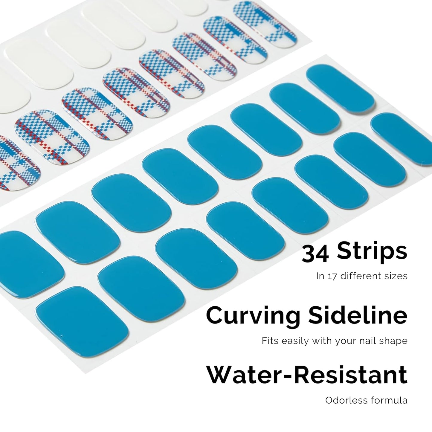 Semi Cured Gel Nail Strips - NAILOG 34 Pcs Gel Nail Stickers Buy 2 Get 1 UV Light | Long Lasting Nail Wraps with Glossy Gel Finish Blue, Azure Mosaic
