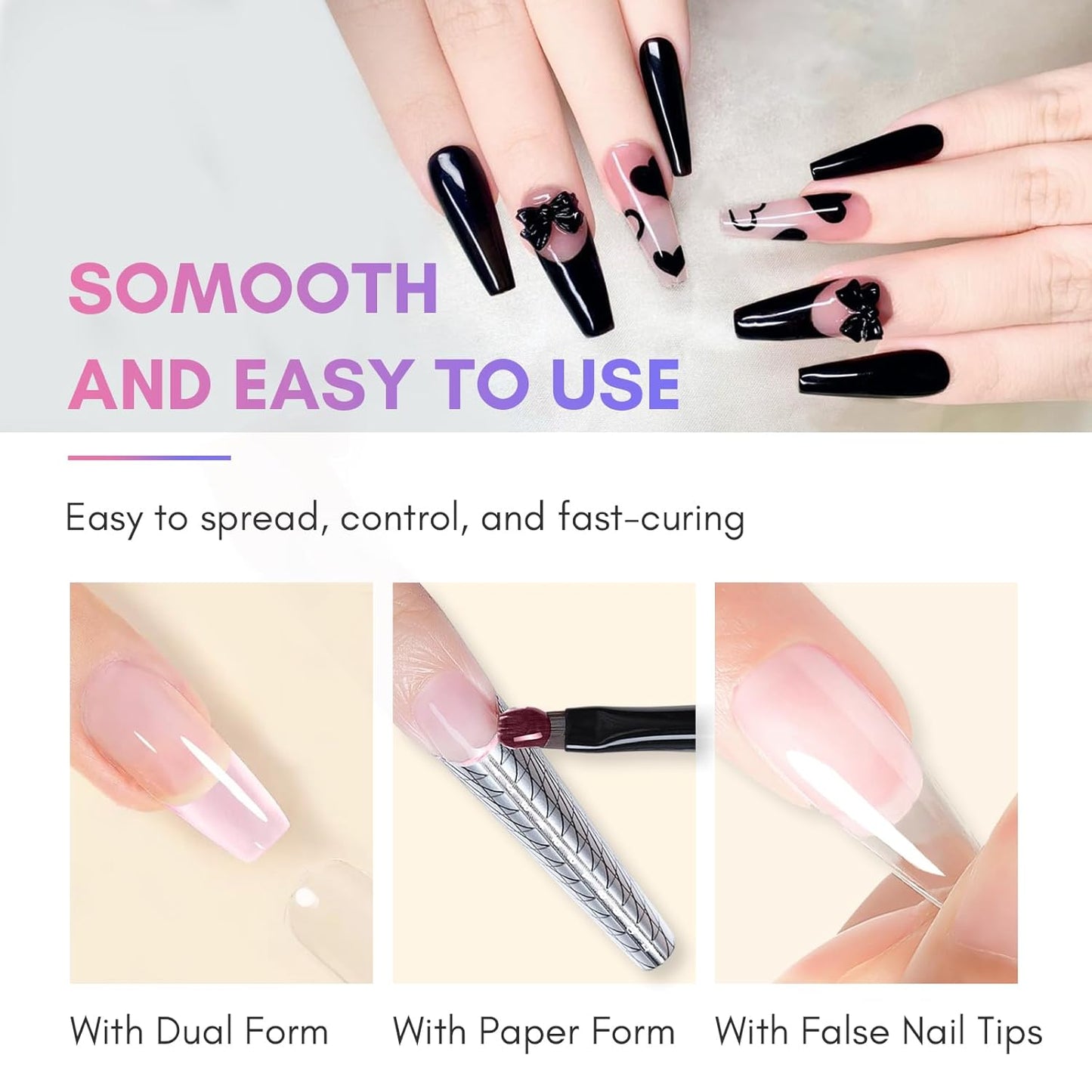 Makartt Poly Nail Gel Set: 2 Colors 50ML, Sheer Black and Milky White, Strong Builder for Extension, Strengthener, 3D Diy, Broken Nails Repair, French Manicures Salon Supplies At Home