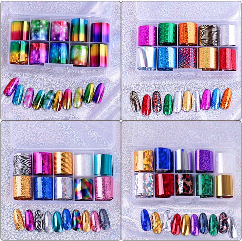 40 Rolls Starry Sky Nail Foil Adhesive Transfer Sticker Tips, EBANKU Nail Art Stickers Tips Wraps Foil Transfer Adhesive Glitters Acrylic DIY Decoration Kit(4 Boxes)