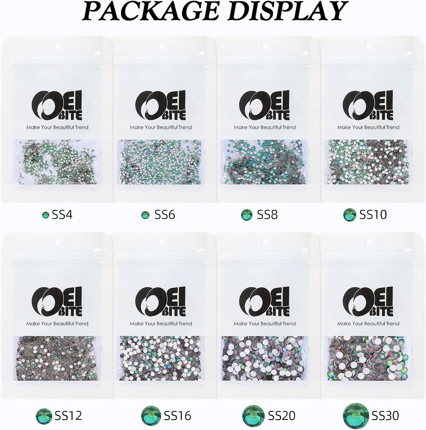 Green Volcano Flatback Rhinestones, Glass Rhinestones for Nail Art and Craft, Glue Fix, Loose Crystal Gemstones(Green Volcano, SS8, 1440pcs, 2.3-2.5mm)