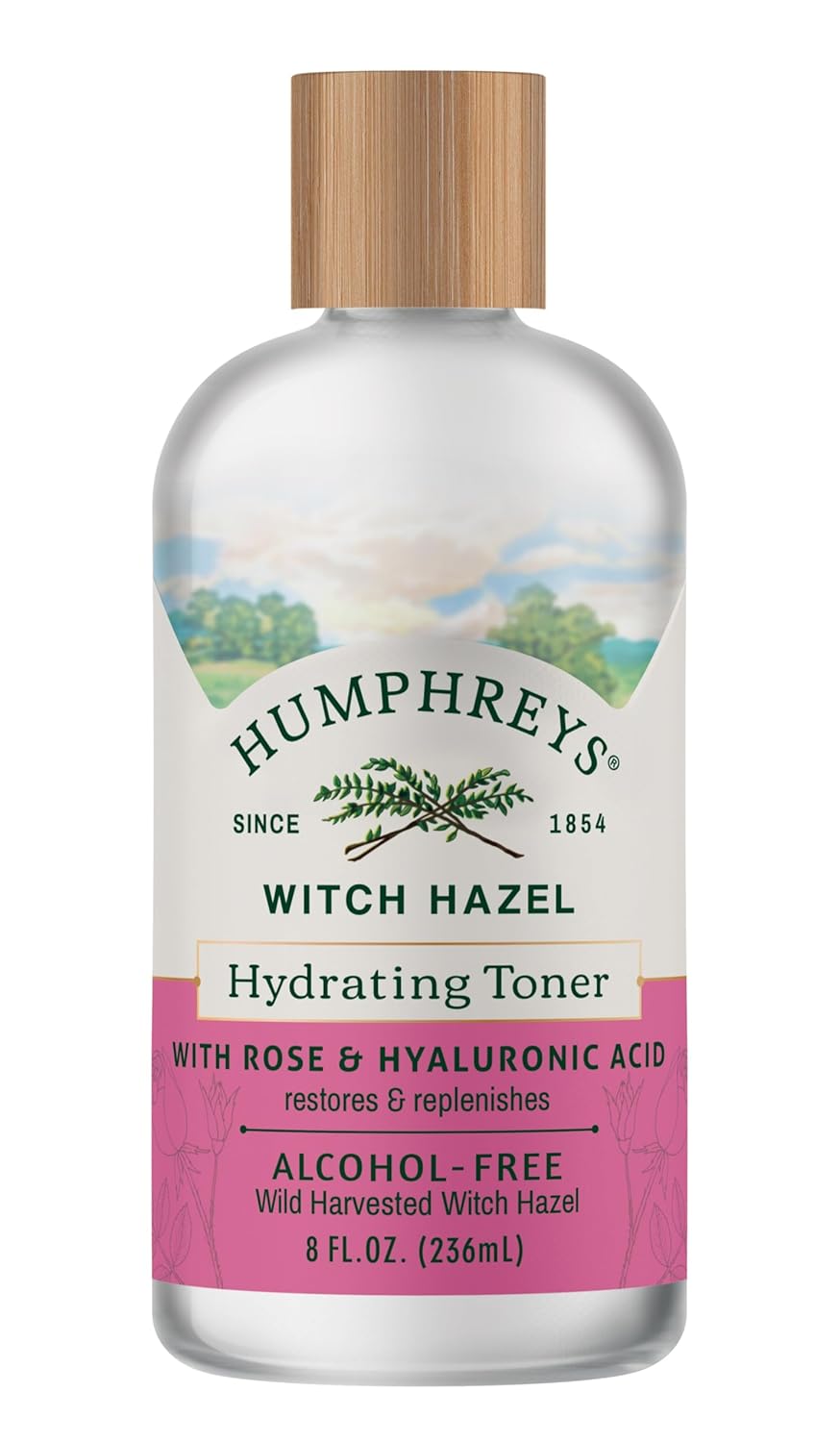Humphreys Witch Hazel Hydrating Toner | Wild Harvested Witch Hazel & Rose | Natural, Alcohol-Free Formula | Balancing & Hydrating | Clears Pores | 8 Fl Oz