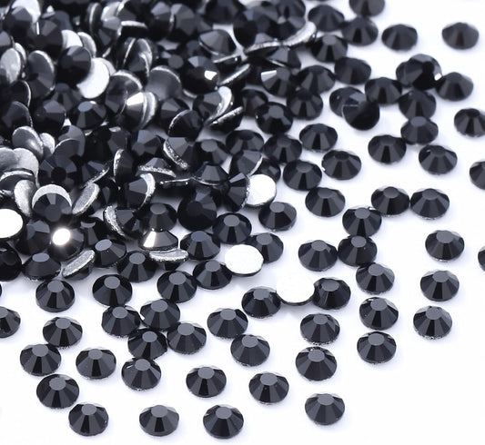 Black Flatback Rhinestones, Glass Rhinestones for Nail Art and Craft, Glue Fix, Loose Crystal Gemstones(Black, SS4, 1440pcs, 1.5-1.7mm)