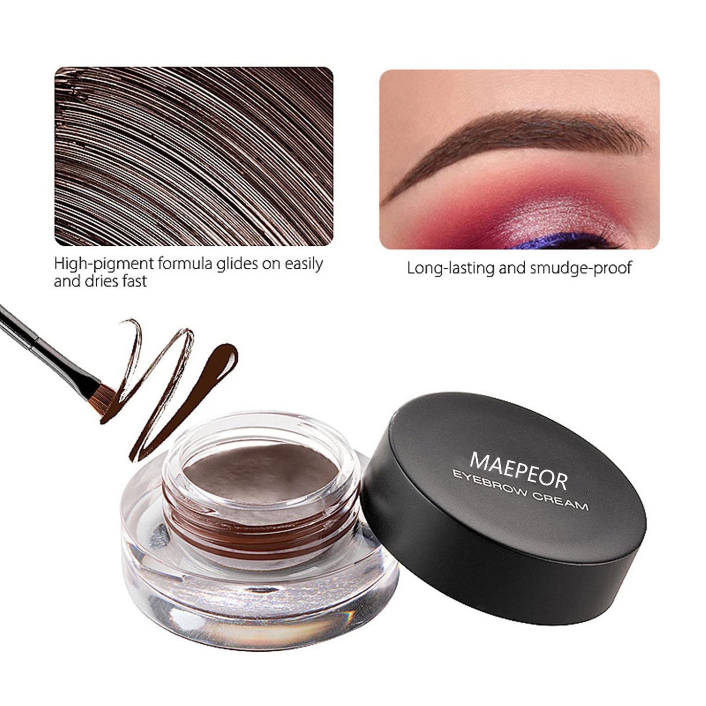 MAEPEOR 12 Colors Eyebrow Pomade - Full-pigmented, Long Lasting Waterproof Eyebrow Cream Gel Filling & Shaping Tinted Enhancers with Brush for Daily or Cosplay (05 White Out)