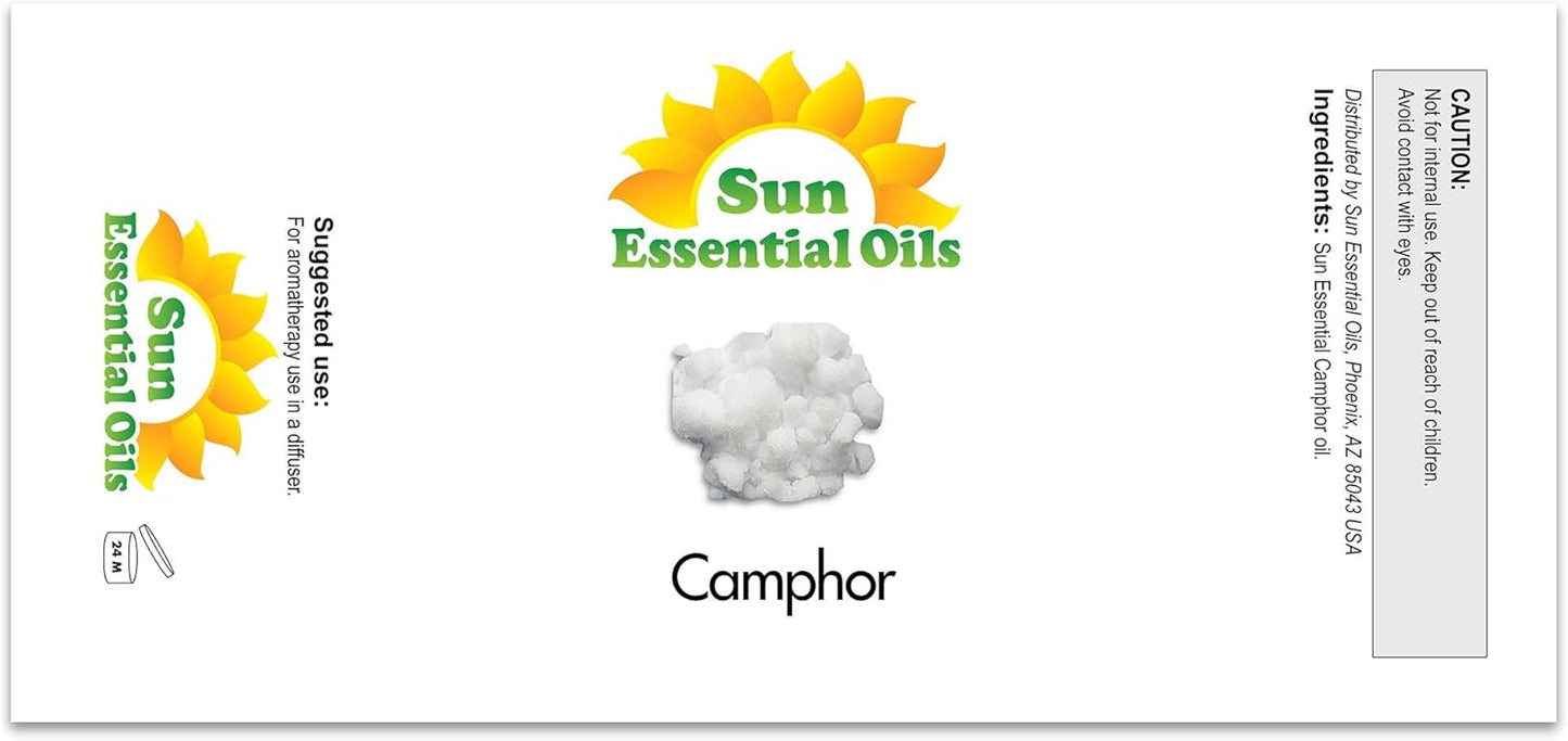 Sun Essential Oils – 8 oz Camphor Essential Oil with Dropper for Diffuser, Skin, Aromatherapy Massage, Humidifier, Crisp Scent for Candle, Lotion & Soap Making, Room Fragrance