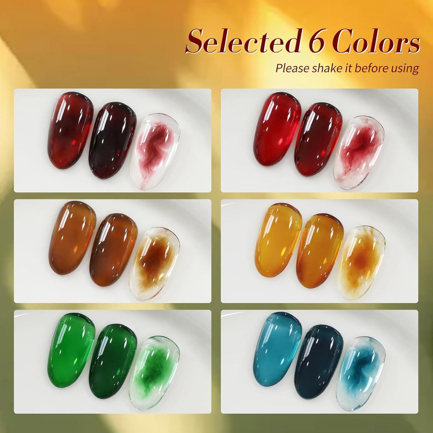 Born Pretty Jelly Gel Nail Polish Fall Winter Amber Crystal Transparent Sheer Clear Gel Polish Red Coral Burnt Orange Green Blue Amber Brown 6 Colors Manicure Kit