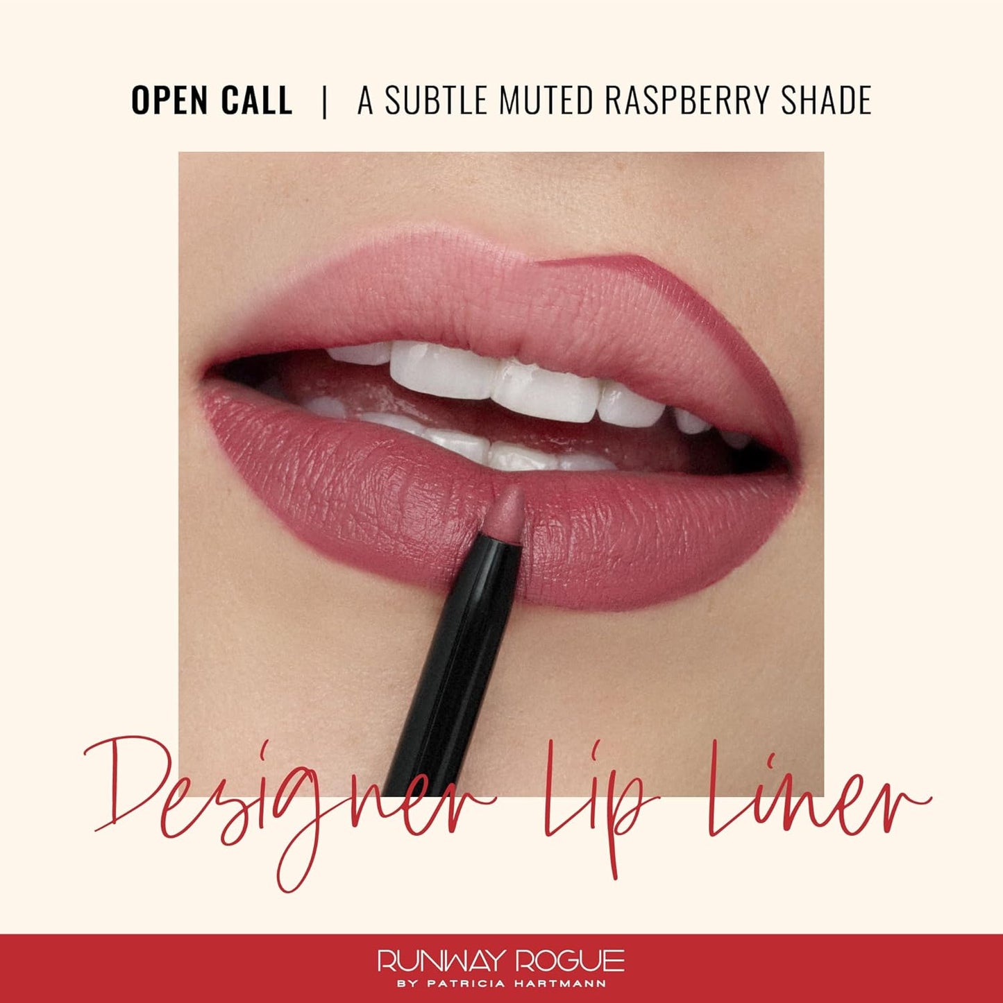 Runway Rogue Designer Liner Lip Pencil, Matte Muted Raspberry Lip Liner Pencil and Lip Liner Sharpener, ‘Open Call’