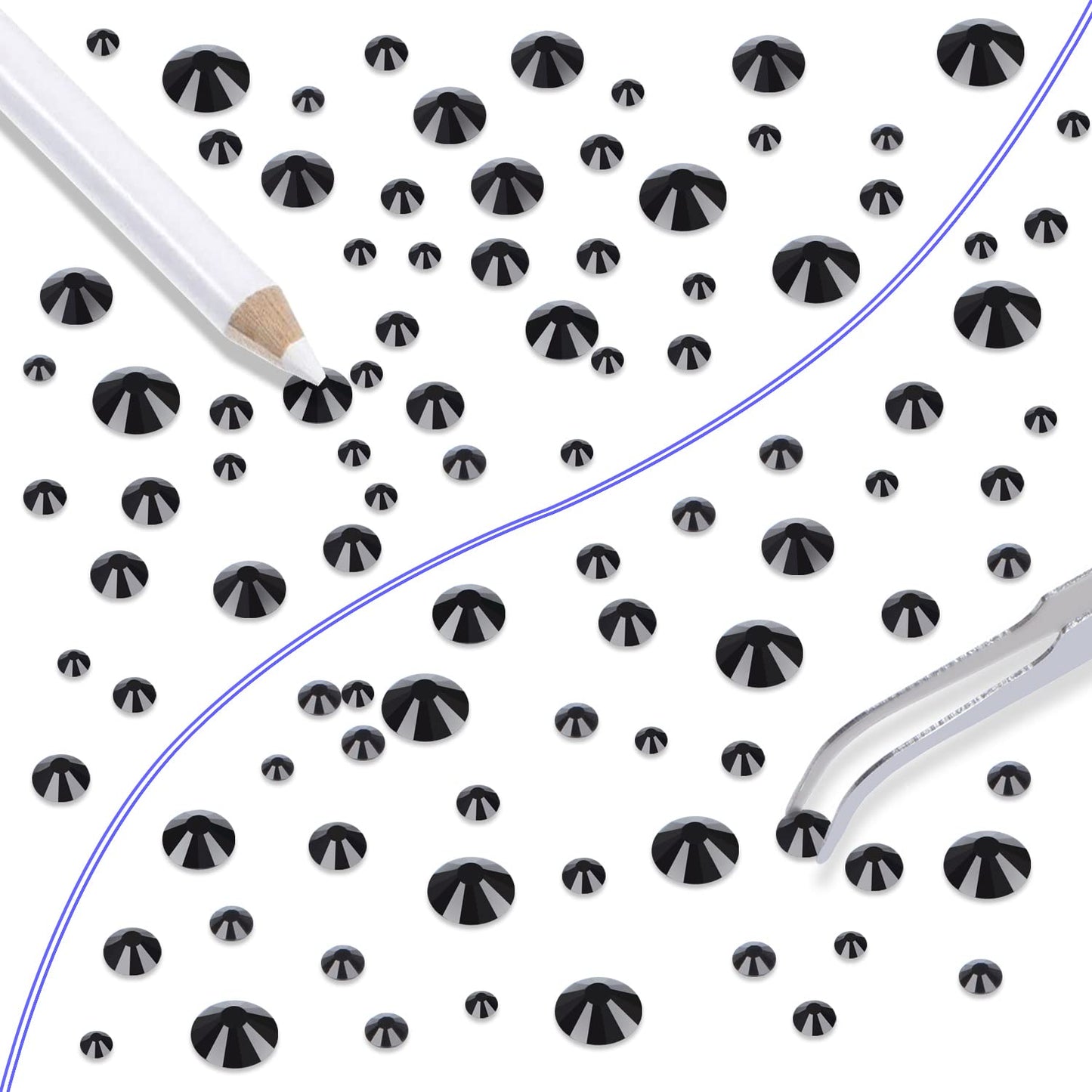 LPBeads 6000 Pieces Black Non Hotfix Rhinestones 6 Sizes Round Crystal Glass Flat Back Rhinestones with Tweezers and Picking Pen for Nail Art Crafts Clothes Bags DIY