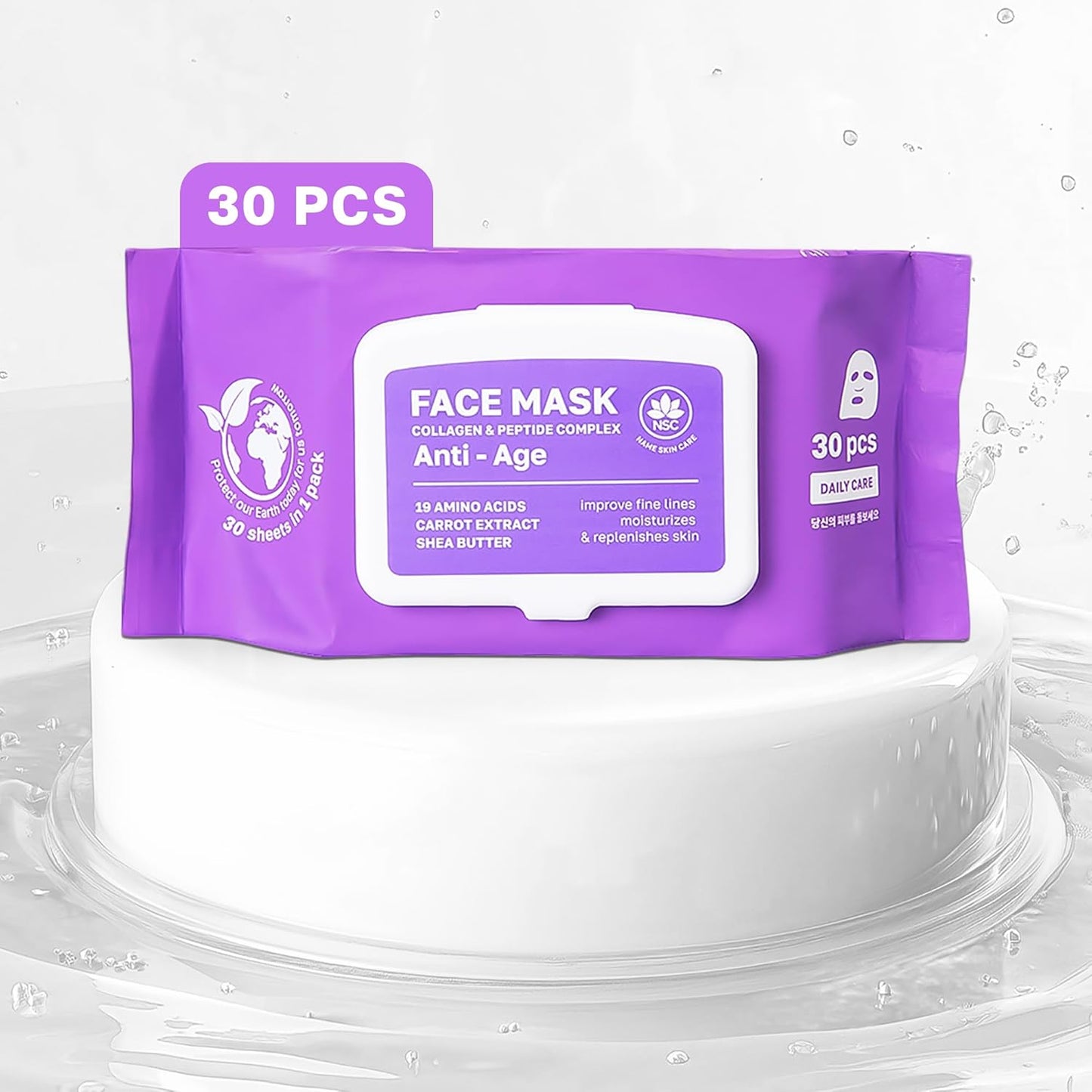 Korean Collagen Face Mask Set - 30-Pack Premium Sheet Masks with Peptide Complex - Advanced K-Beauty Skincare System - Complete Monthly Supply for Daily Care - Intensive Hydrating Facial Facemasks