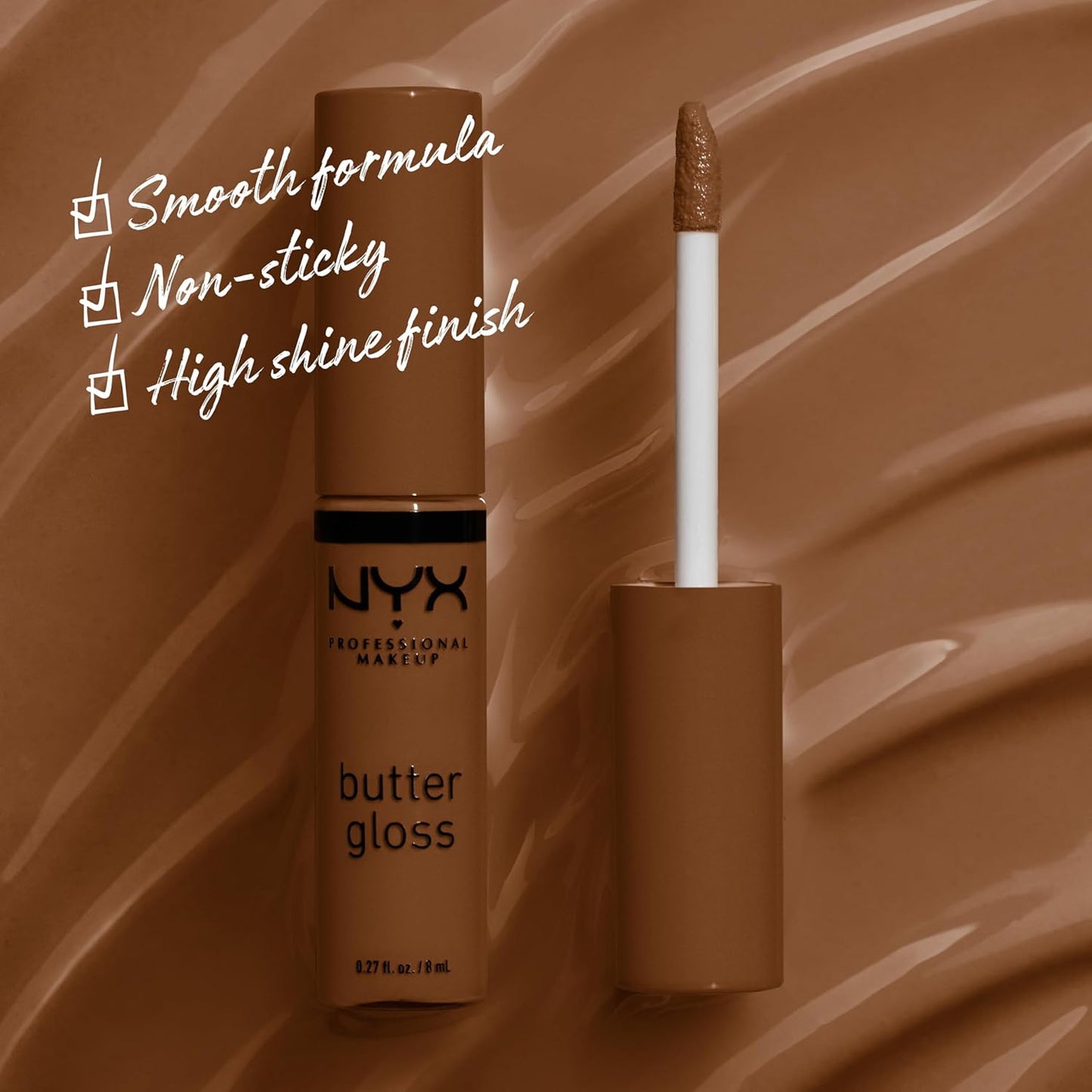 NYX PROFESSIONAL MAKEUP Butter Gloss Brown Sugar, Non-Sticky Lip Gloss - Caramelt (Medium Brown)
