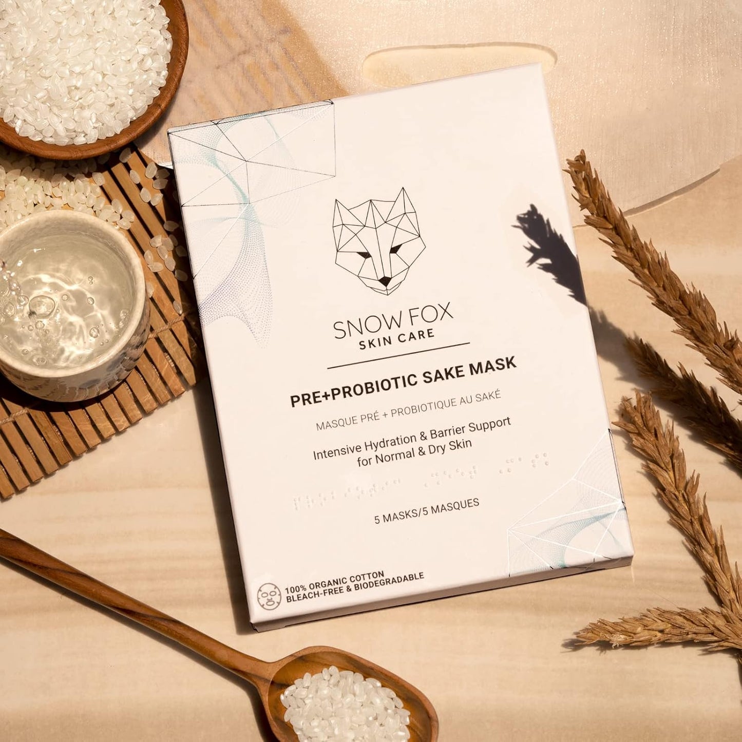 Snow Fox Skincare Pre+Probiotic Sake Mask to Brighten and Evens Out Skin Tone