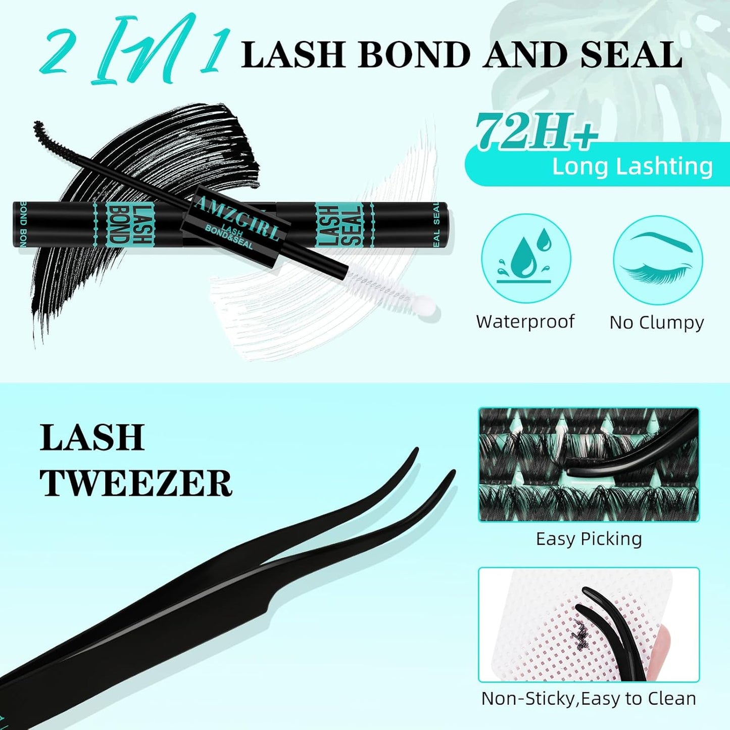 Lash Clusters Kit 168pcs Lash Extension Kit Cluster Lashes Natural Look with Lash Bond and Seal Waterproof, Lash Tweezer with Wet Look Ultra-Thin Band Lashes(Tulip-Kit,D-10-18mm)