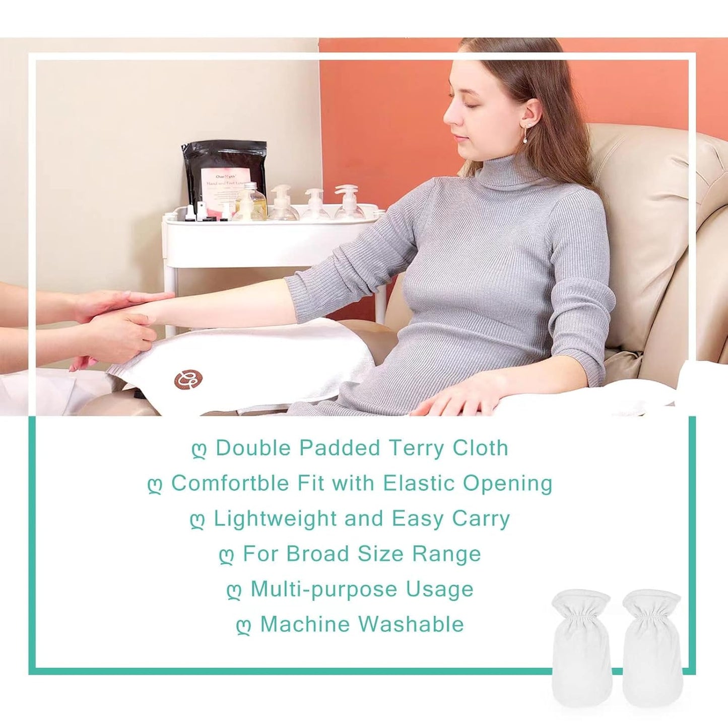 Paraffin Wax Bath Terry Cloth Gloves & Foot Liners, Paraffin Wax Machine Heated SPA Mittens Foot Liners, Thick Heat Hand Feet Treatment Insulated Mitt Spa Feet Cover Great for Men Women (White)