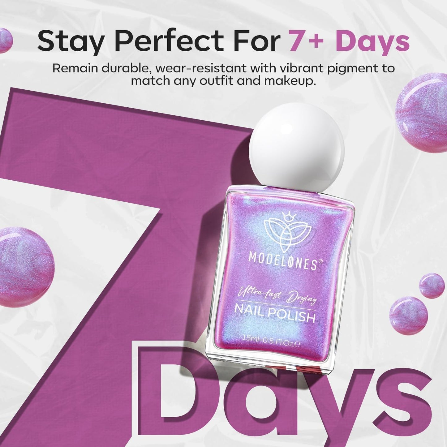 modelones Chrome Purple Nail Polish, 15 ml Quick Dry Nail Polish Mermaid Iridescent Shimmer Pearl Purple Nail Lacquer Long Last Shine Nail Art DIY Home Manicure Gift for Women Girls 0.5 Fl Oz