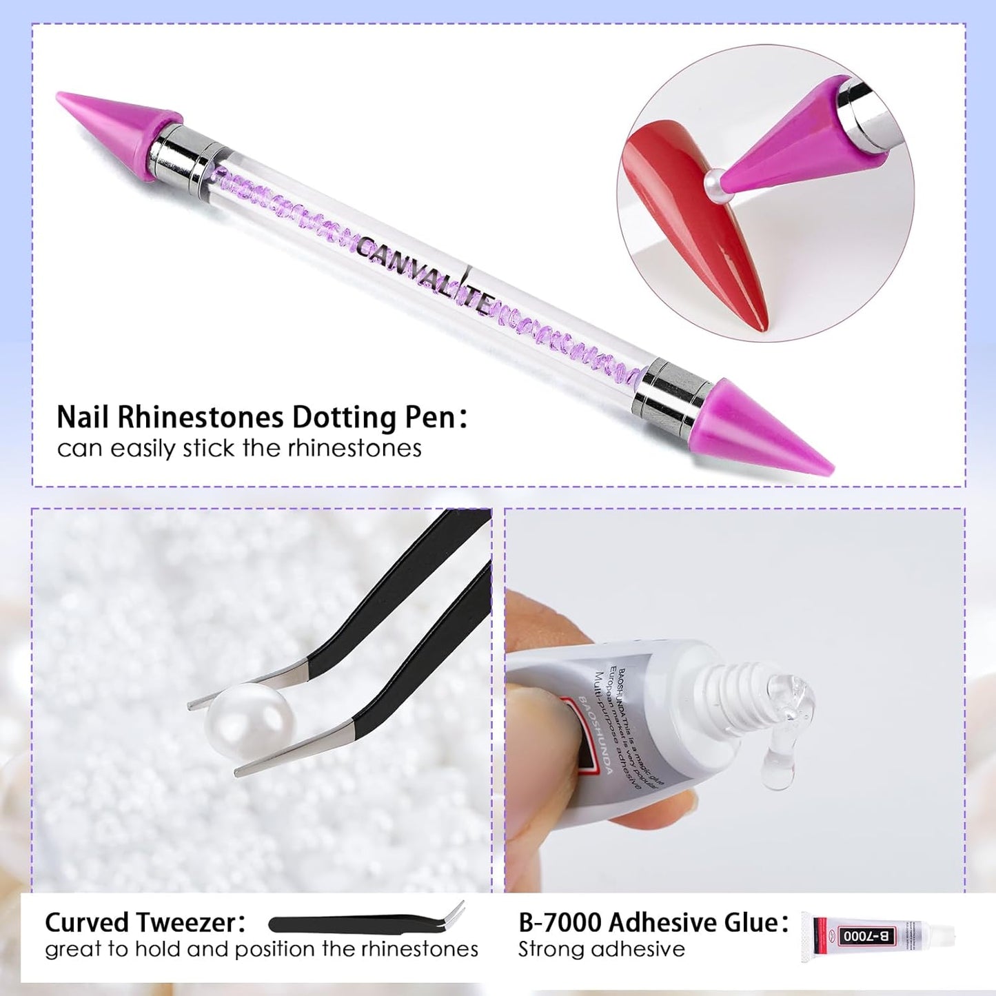 Canvalite 11000Pcs Flatback Pearls for Crafting, Multiple Sizes Half Nail Pearls with 5Pcs B7000 Jewelry Glues & Picker Tools Bedazzling Bead for DIY Crafts Clothing Tumblers Shoes Decors Nail Art