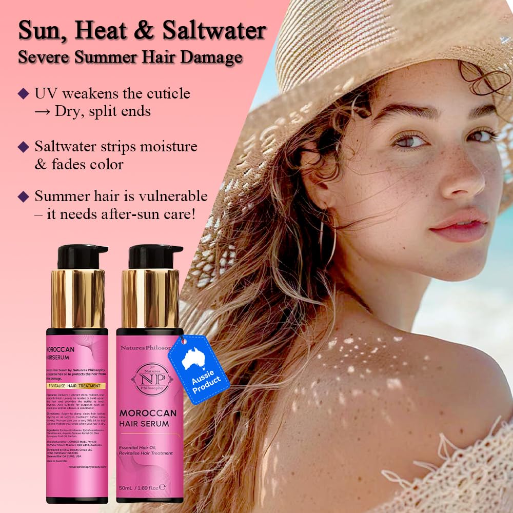 NP NATURES PHILOSOPHY Moroccan Oil Hair Products, Organic Moroccan Argan Oil Hair Serum, Anti-Frizz, Hydrating & Repairing Oil for Damaged Hair, Split Ends, Natural Shine for All Hair Types - 2 Pack