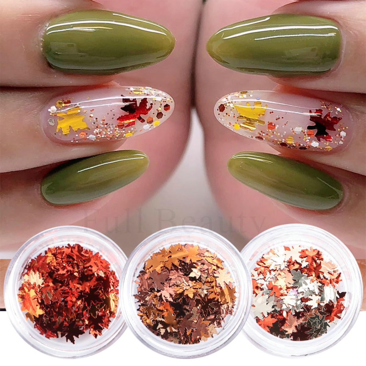 3D Maple Leaf Glitter Nail Sequins Fall Nail Stickers Autumn Nail Glitters Holographic Vintage Maple Leaves Nail Designs Thanksgiving Nail Decals for Manicure Decoration