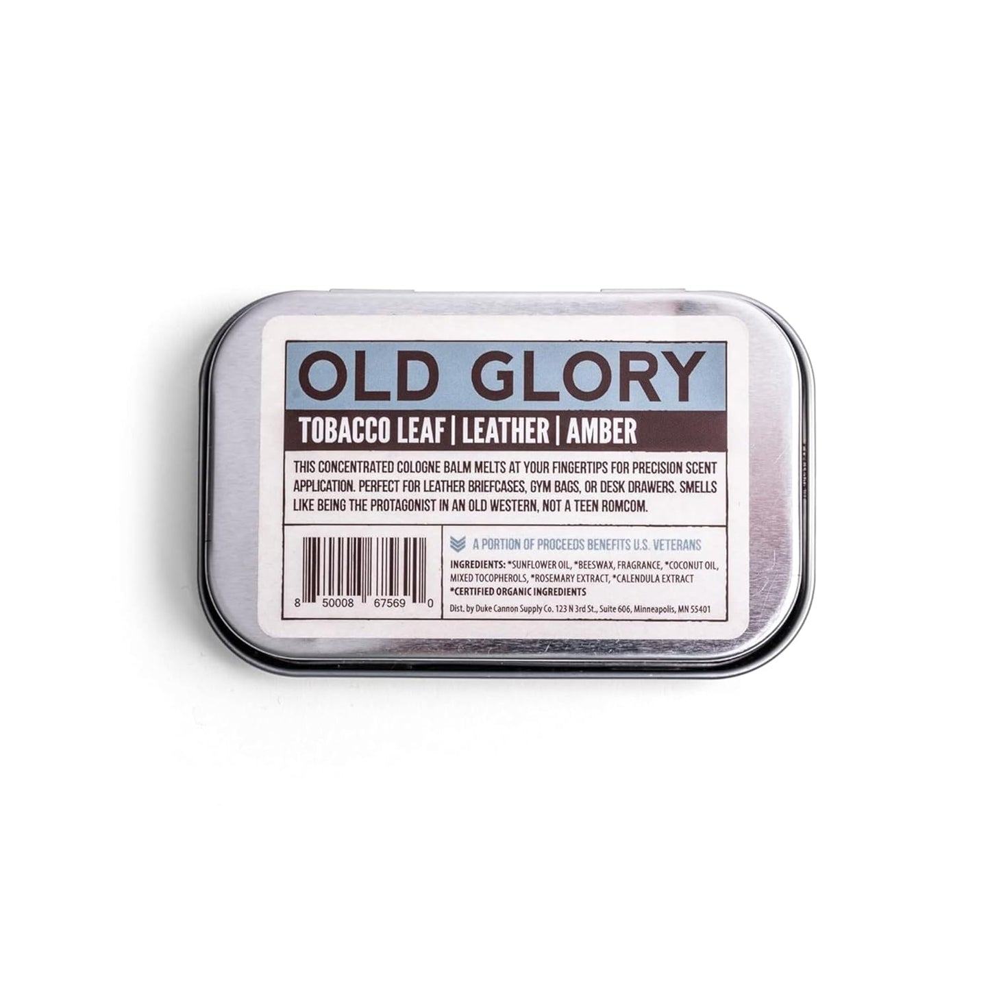 Duke Cannon Solid Cologne - Old Glory Premium Concentrated Cologne Balm, Fresh Tobacco, Amber, and Leather Scent, 1.5 oz. Travel Tin