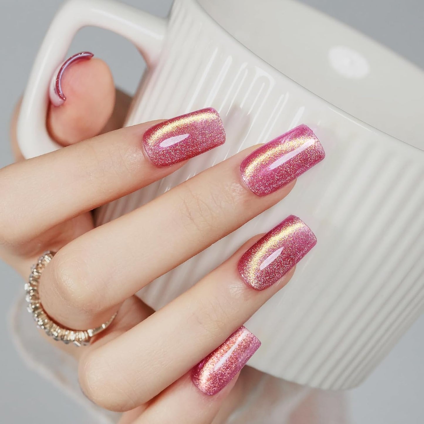 MIZHSE Cat Eye Gel Nail Polish, Magnetic Gel Polish Set with Magnet, Shimmery Cateye Effect Neon Pink Green Purple Colors Soak Off Nail Art Manicure Home Gift for Ladies