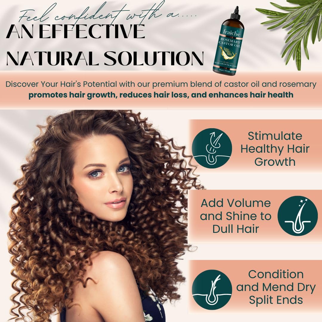 Live Fraiche Rosemary Castor Oil for Hair Growth 16oz - Rosemary Oil for Hair Growth and Thickening Pure Blend to Reduce Loss and Promote a Healthy Scalp