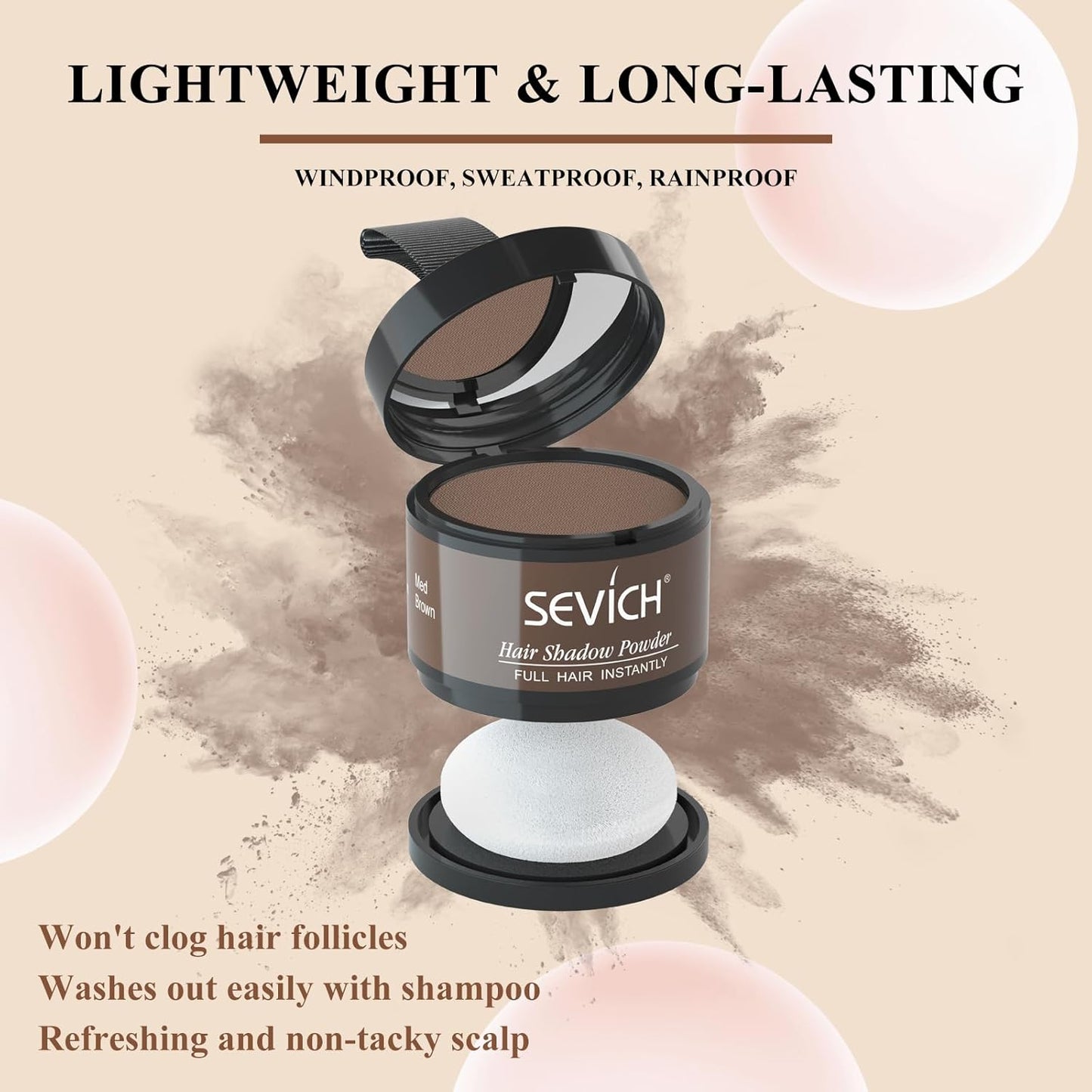 Sevich Hairline Powder，Instantly Conceals Hair Loss, Root Touch up Powder, Hair Shadow Toppers for Women & Men, Touch Up for Thinning Gray Hair, Windproof & Sweatproof, Medium Brown