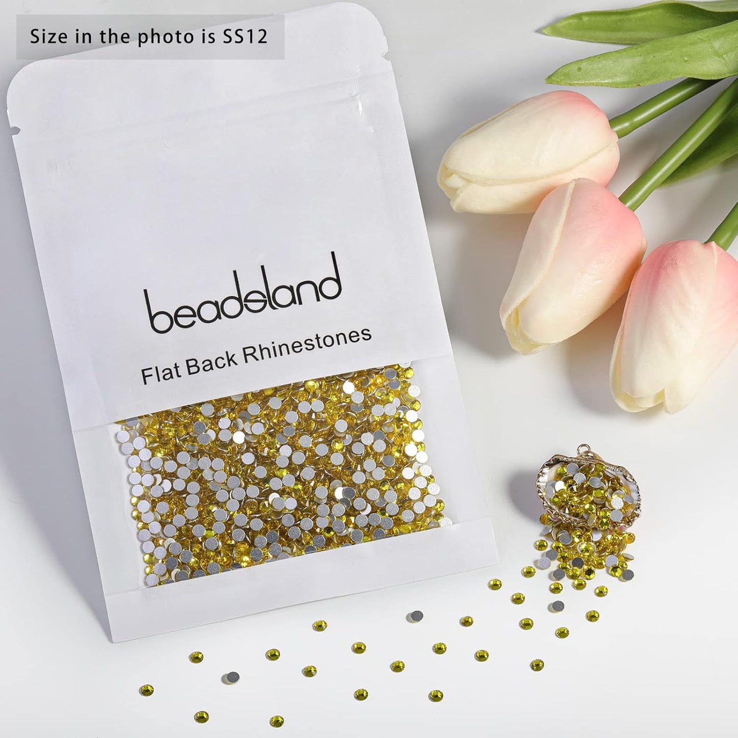 beadsland Flat Back Crystal Rhinestones Round Gems for Nail Art and Craft Glue Fix, Lemon Yellow (2.9-3.0mm) SS12/1440pcs