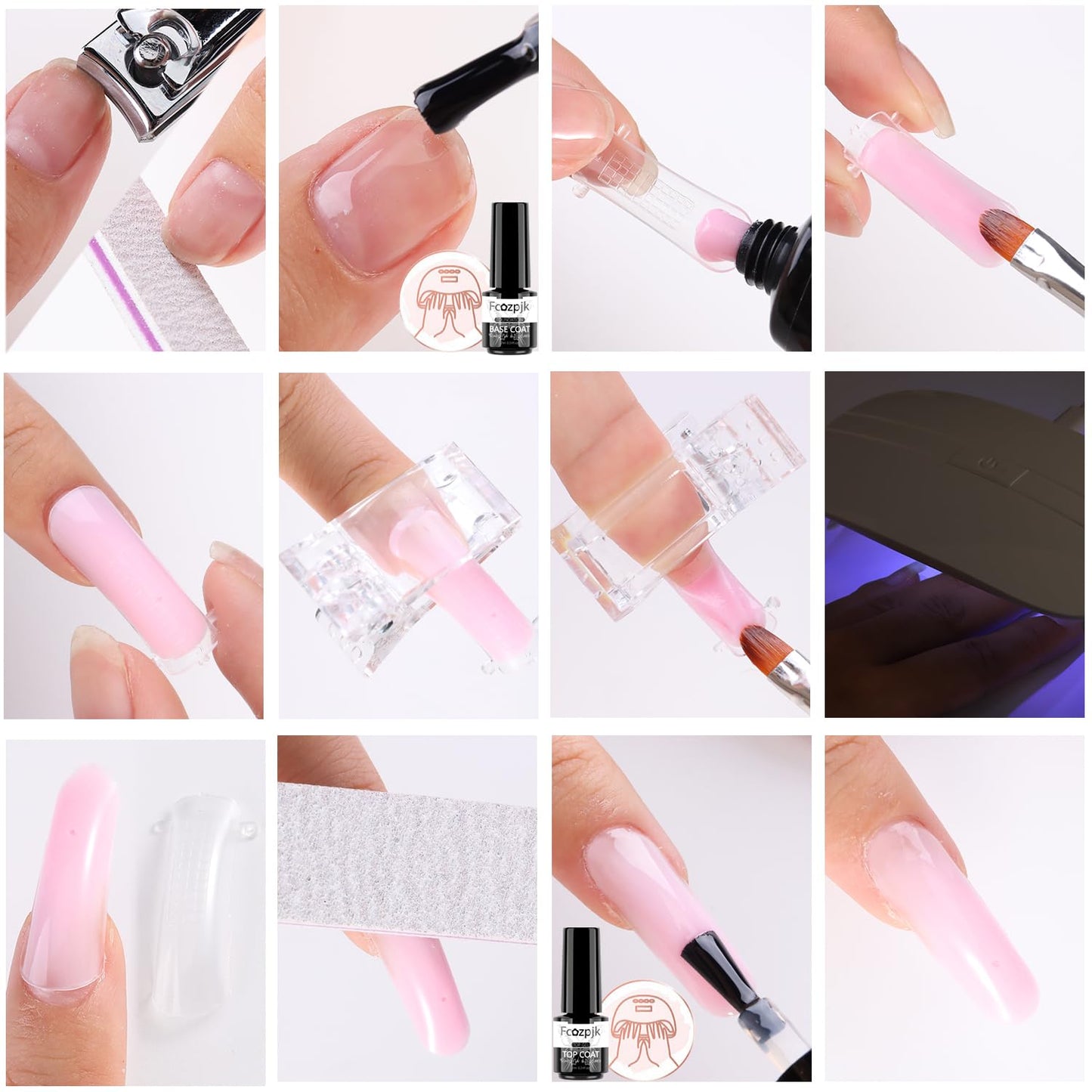 Poly Nail Gel Kit with UV Light, 12 Colors Clear Nude Pink Iridescent Glitter Extension Gel Builder Gel Starter Kit Base Top Coat Set Slip Solution Nail Gel Kit for Beginners with Everything