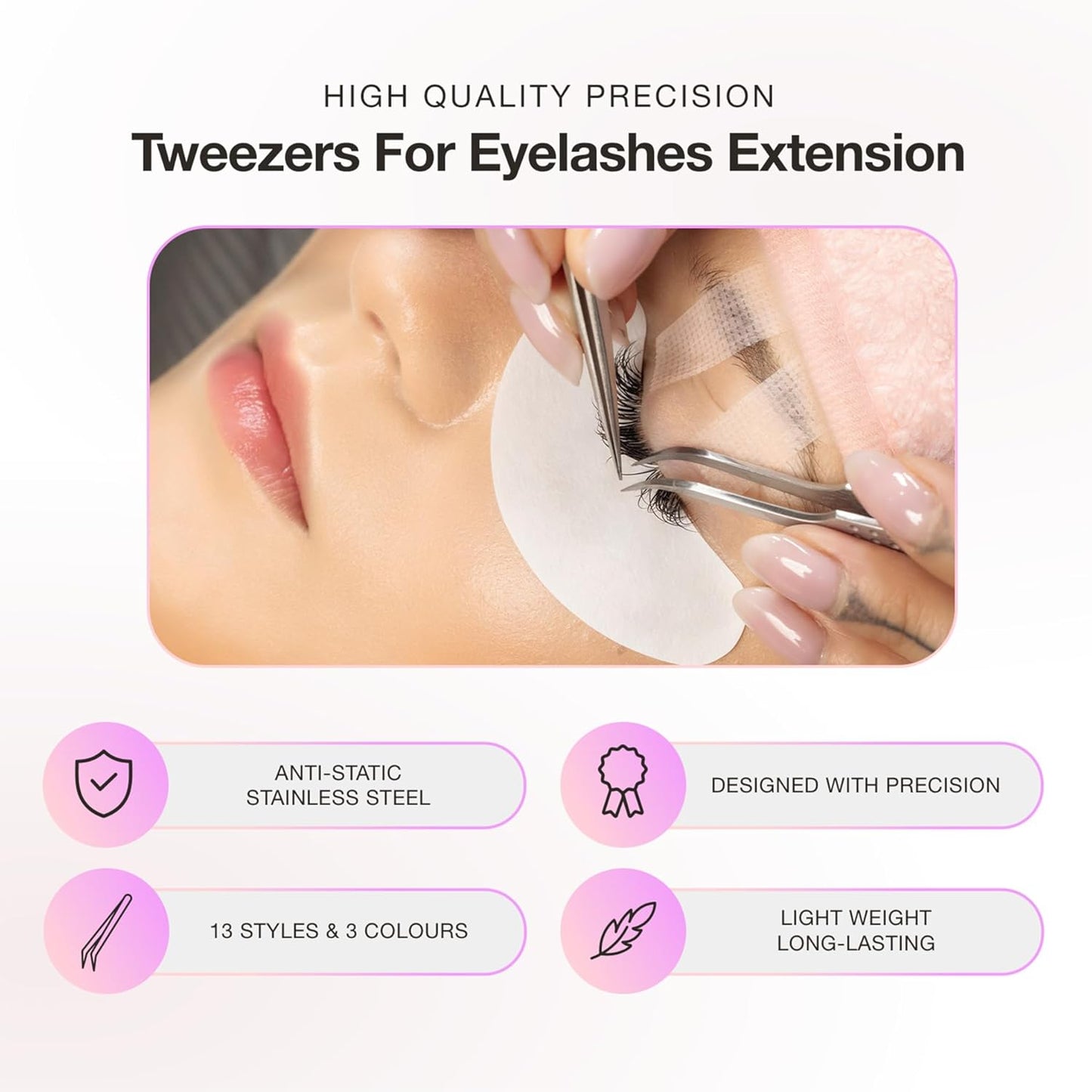 Curacoro Lash Tweezer - Professional & Precision Fiber Tip Grip Lash Tweezers for Eyelash Extensions, Multi Shapes & Purposes Tweezers for Volume, Isolation & Classic Lashes (Galaxy, Girl Boss)