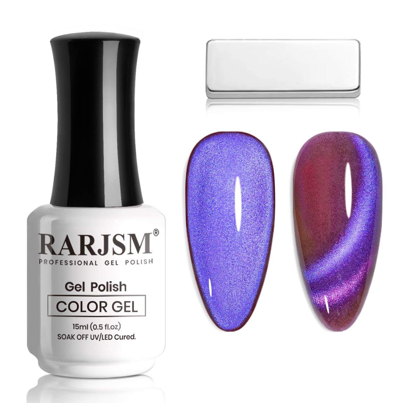 RARJSM Glitter Cat Eye Gel Nail Polish Aurora Purple Multi Color Velvet Diamond Cateye Gel Polish with Magnet Stick Reflective Shimmer UV LED Curing Requires Soak Off for Home Salon Manicure 15ml