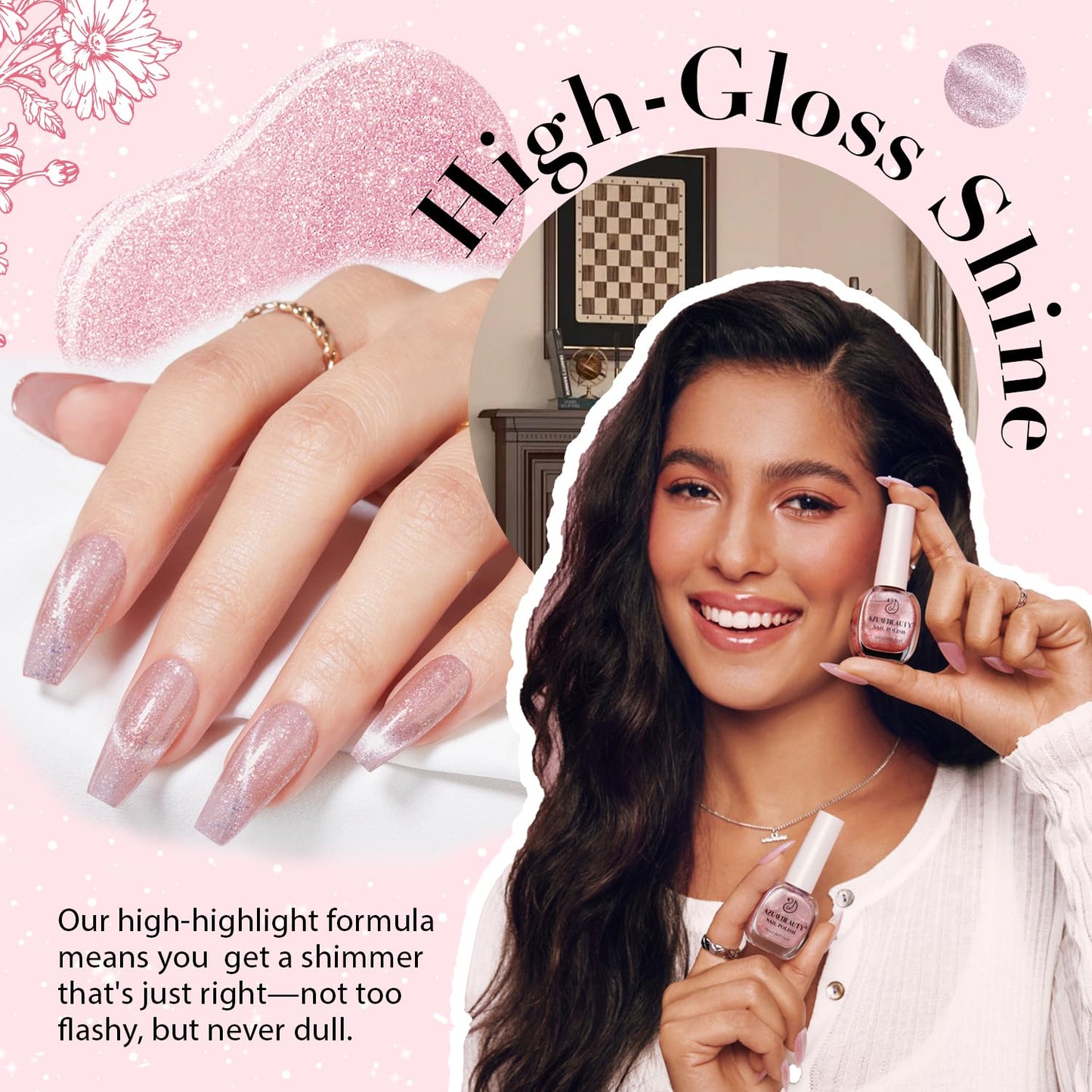 AZUREBEAUTY Cat Eye Nail Polish Quick Dry Nude Glitter Nail Polish Natural Shine Nail Lacquer Salon-Quality for Women Girl Gift Set 1Pcs 0.34 fl oz