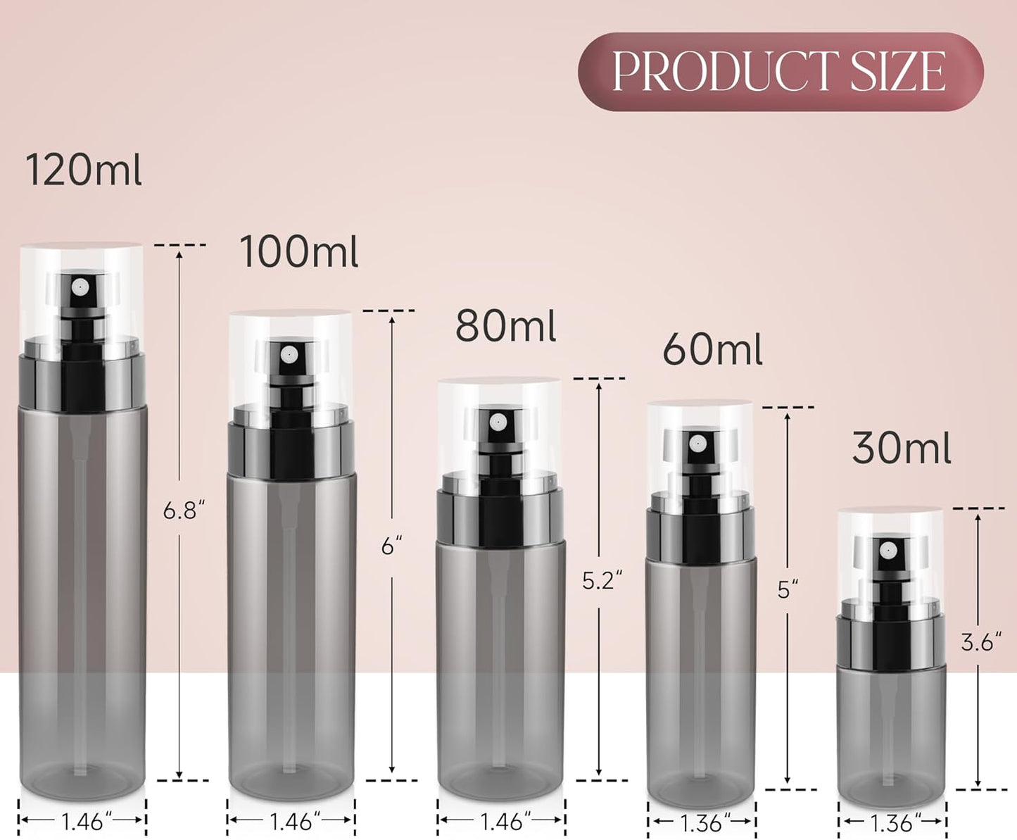 3Pack Small Spray Bottle, 2.7oz Black Plastic Fine Mist Mini Spray Bottles, Empty Refillable Travel Bottles for Hair, Cleaning, Salons, Planting, Skin Care