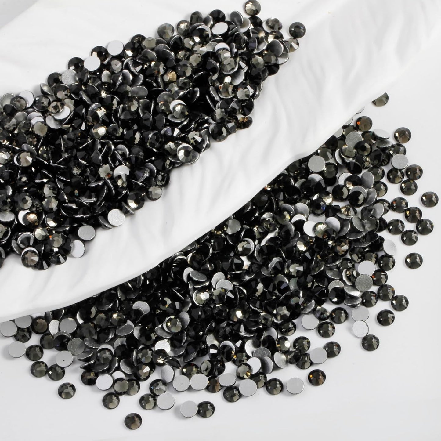3000PCS SS10 Flatback Rhinestones | 12-Facet Diamond-Cut Glass Gems for Nail Art, Clothing, DIY Crafts |Glue-On Decoration Stones with Silver Backing(Black Diamond)