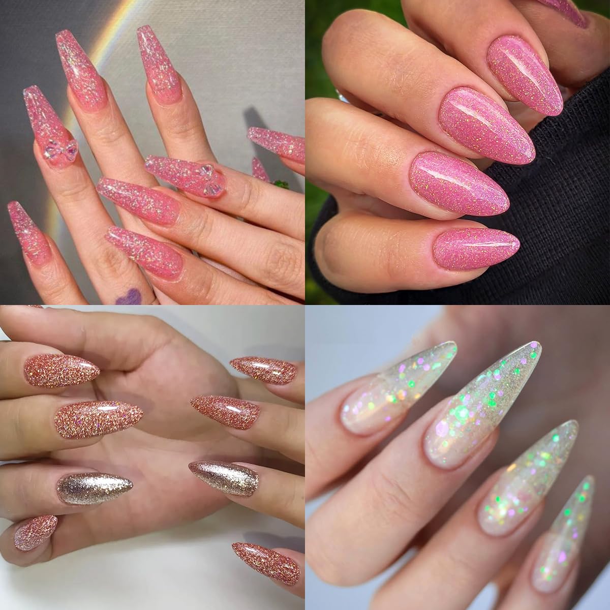 Poly Gel Nail Kit - Wine Red, Brown & Iridescent Builder Gel With Chunky Glitter - Slip Solution, Dual Nail Forms & Clips - Home Manicure Starter Kit