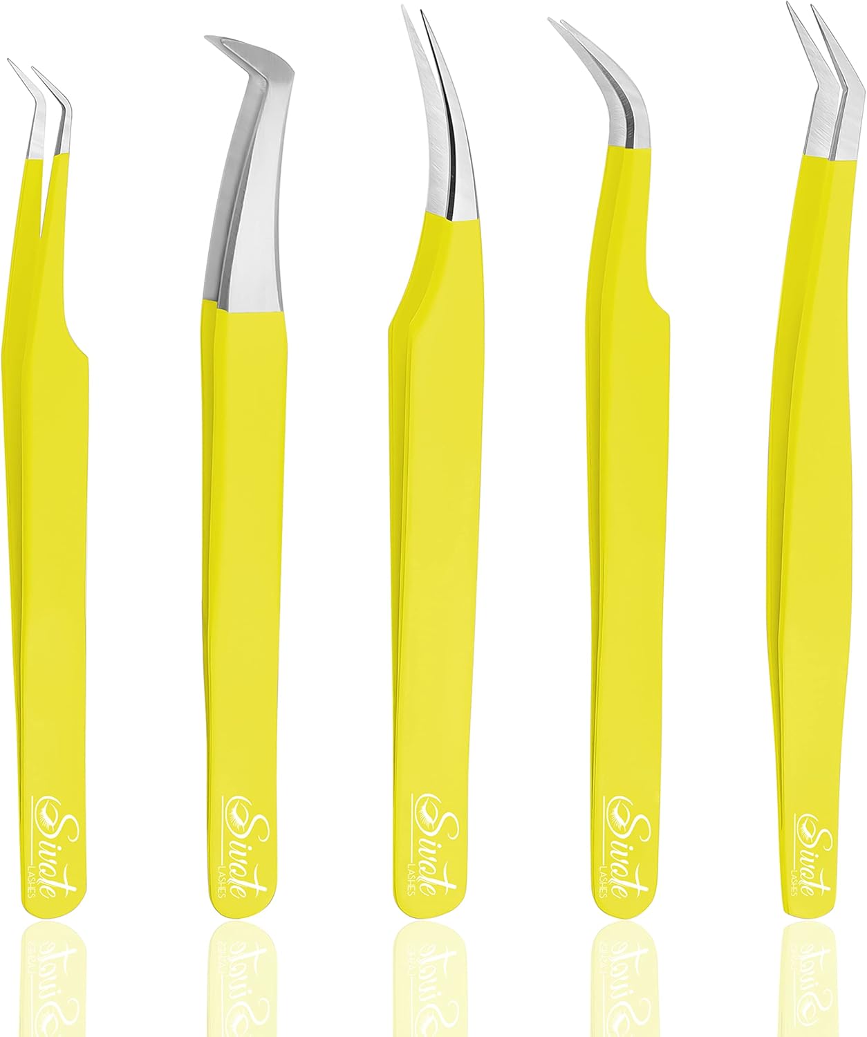 SIVOTE Eyelash Extension Tweezers for Classic & Volume Lashes, 5-Pack, Yellow